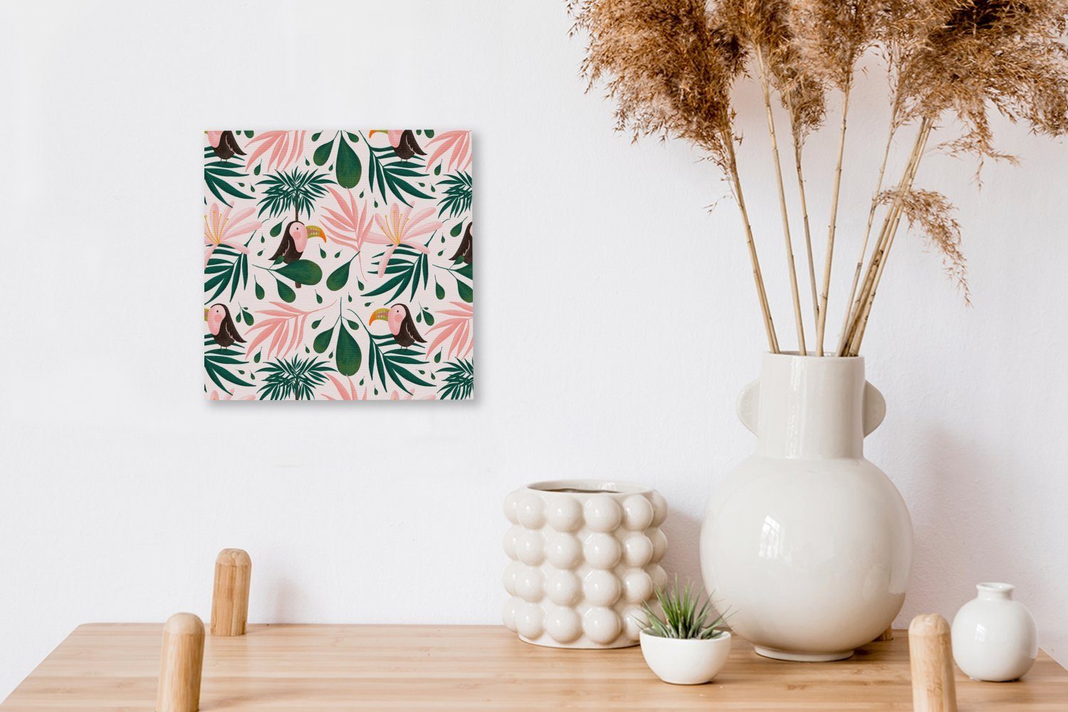 Blätter Leinwandbild (1 Tukan - - Leinwand OneMillionCanvasses® St), für Wohnzimmer Rosa, Bilder Schlafzimmer