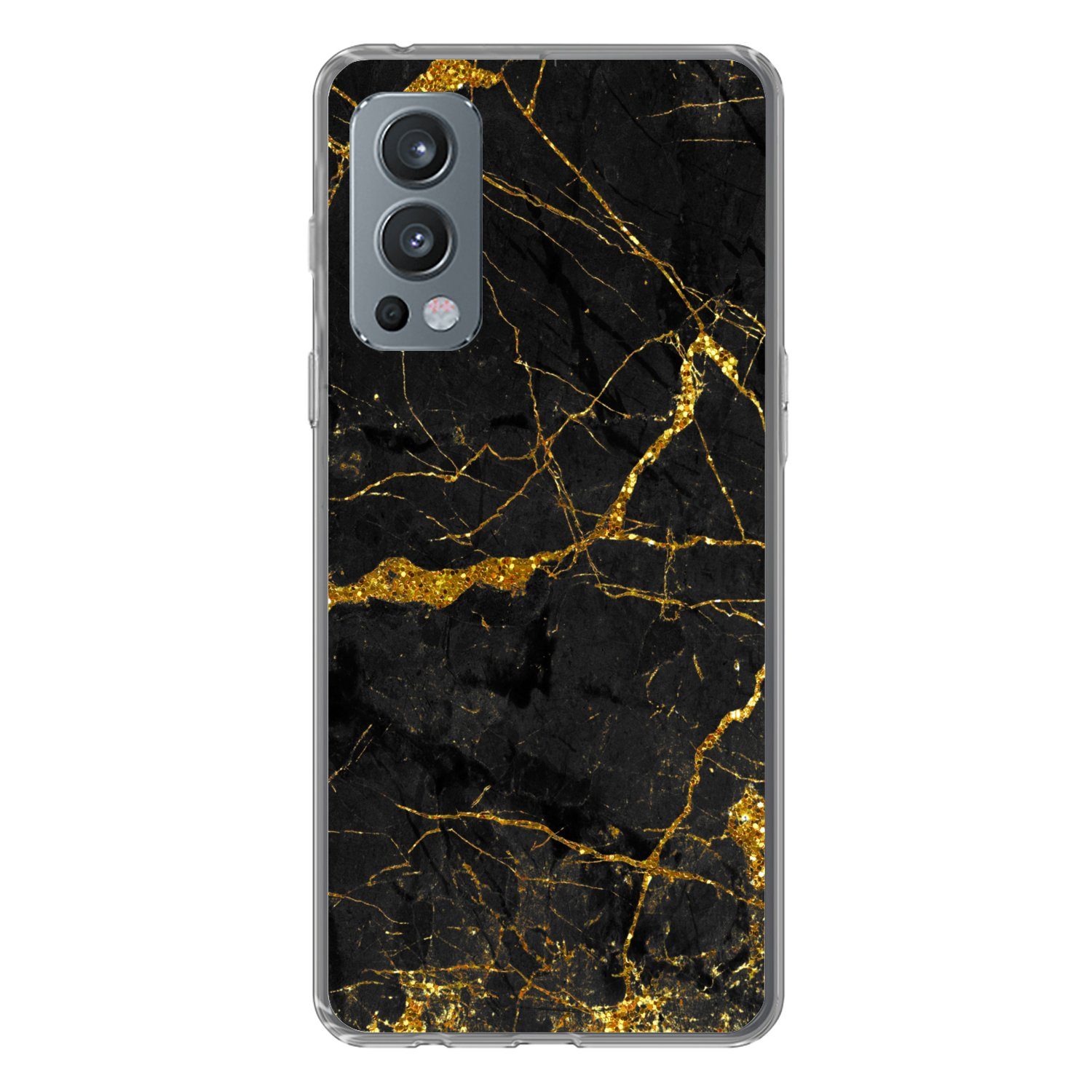 MuchoWow Handyhülle für OnePlus Nord 2 5G Marmor - Gold - Schwarz - Marmoroptik - Luxus -, Phone Case, Silikon, Schutzhülle Dünn
