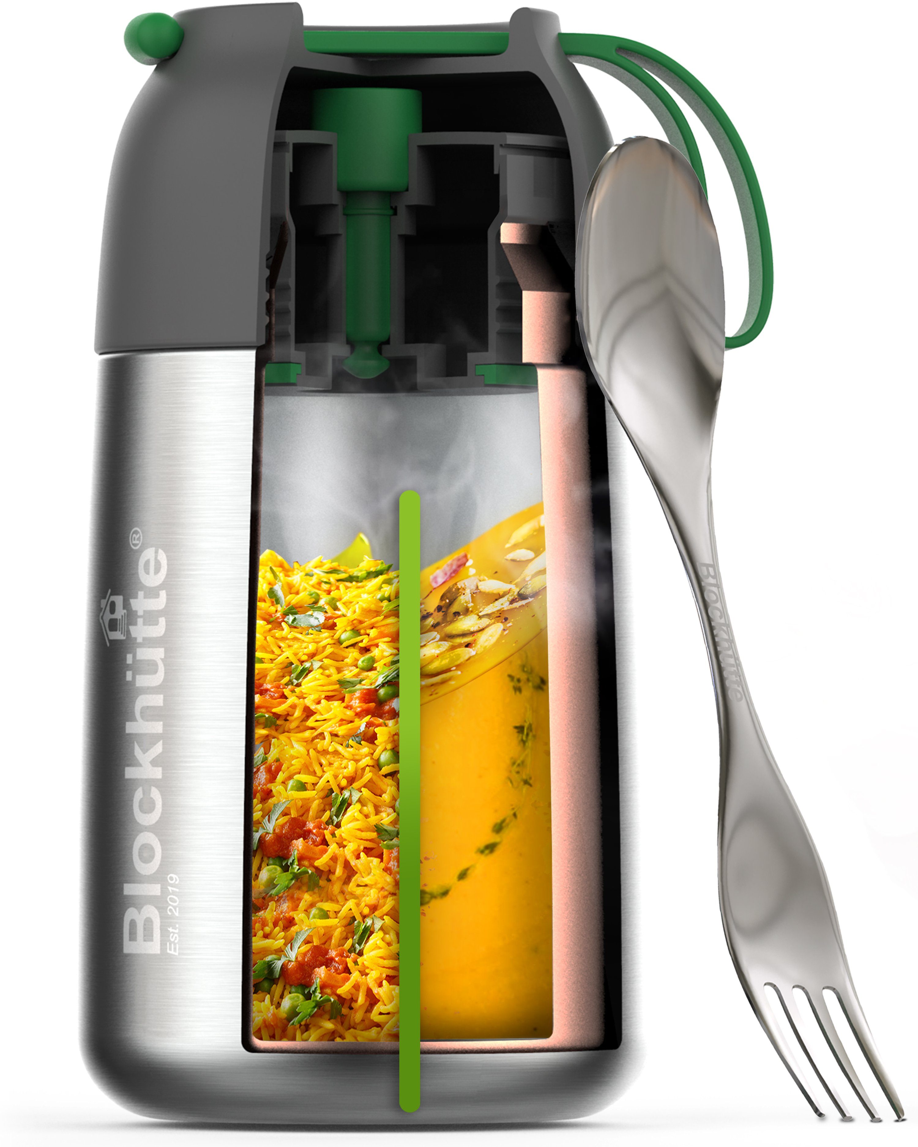 Edelstahl Thermo Lunchbox mit Anti - Vakuum Stöpsel - 530ml