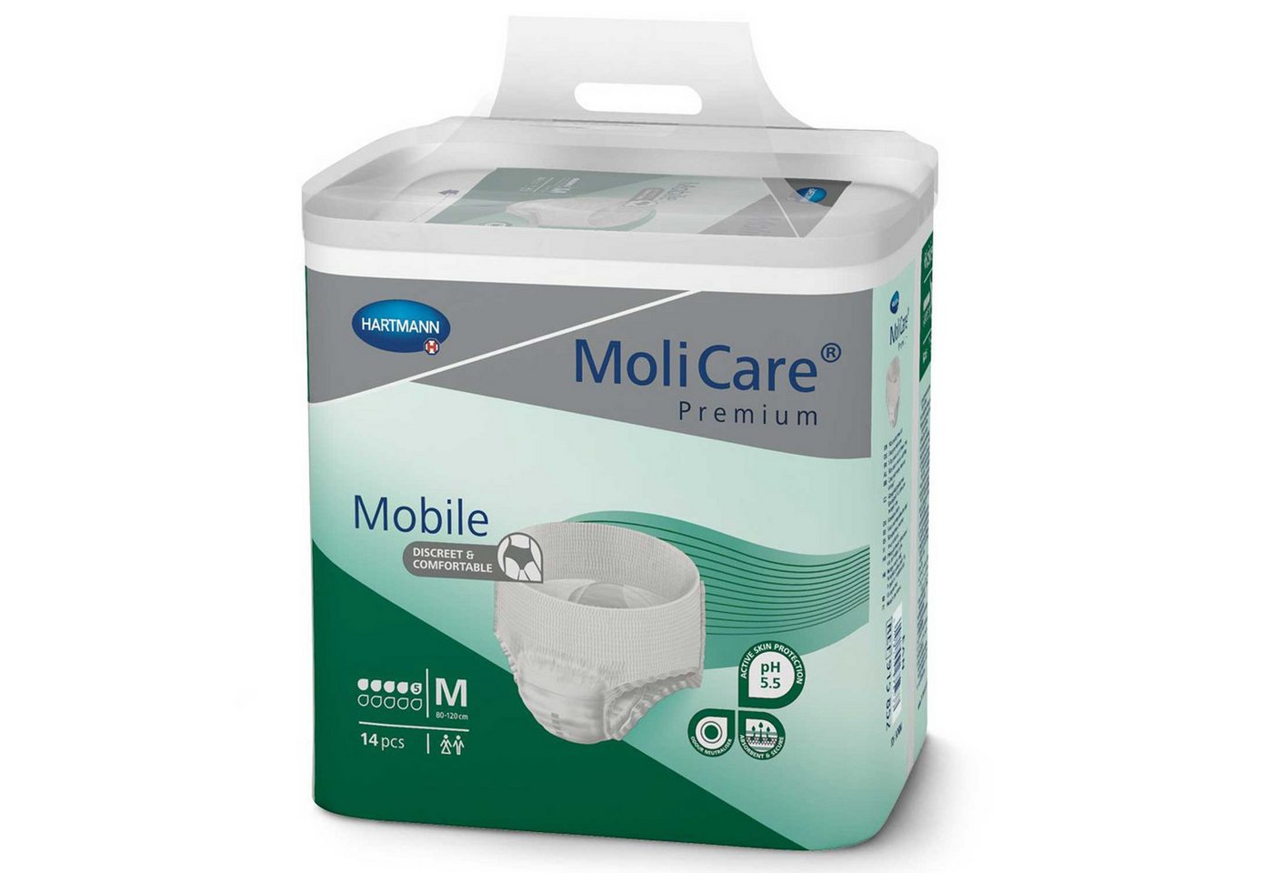 PAUL HARTMANN AG Inkontinenzboxer MoliCare Premium Mobile 5 Tropfen M Inkontinenzpants 14 Stück (Packung, 14-St., 1 Packung à 14 Stück, 14 Stück gesamt) Atmungsaktiv, Pull-up-Pants, Sofort-Trocken-Gefühl