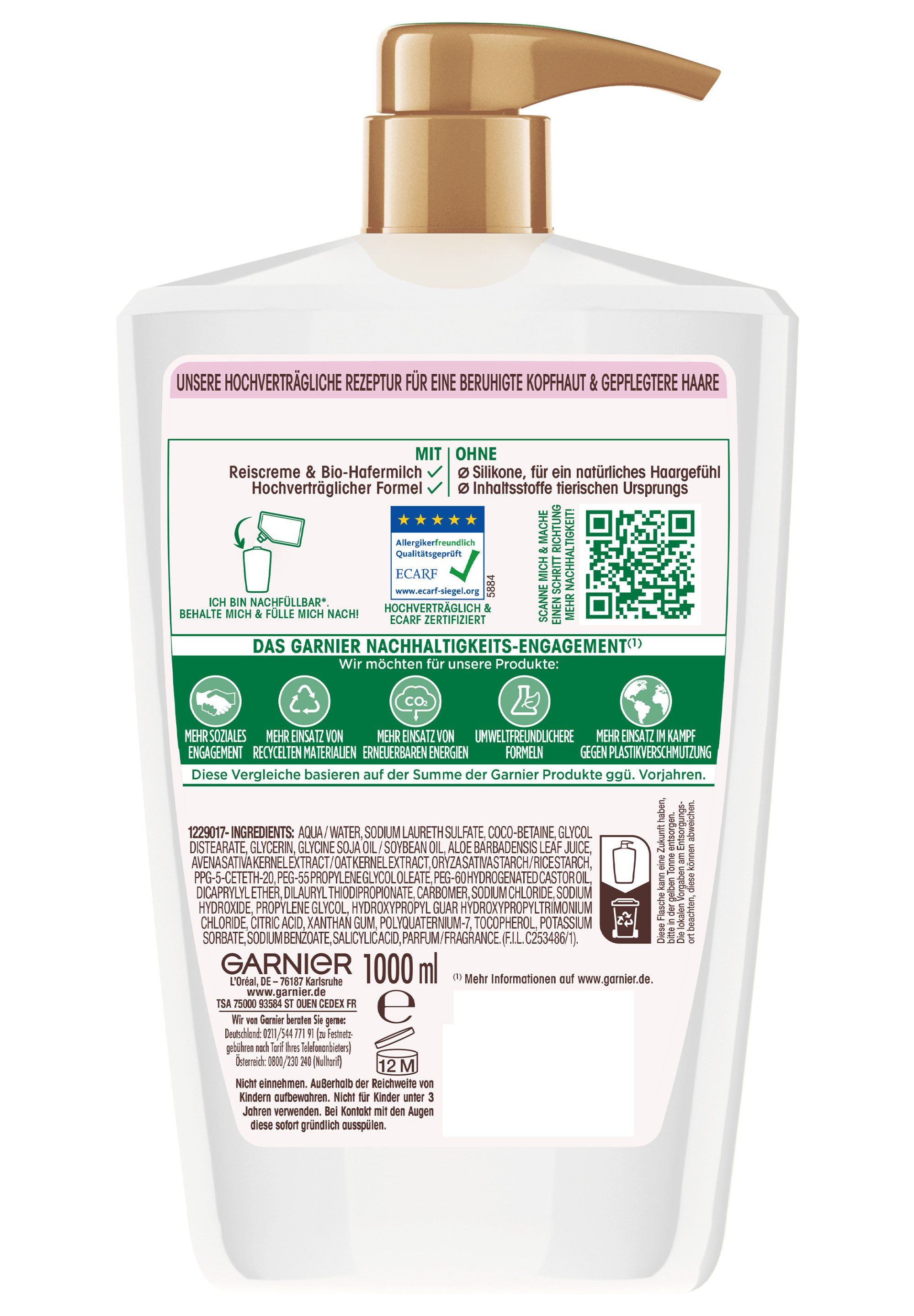 GARNIER Haarshampoo GARNIER WAHRE SCHÄTZE BERUHIGENDES SHAMPOO, Sanfte Hafermilch