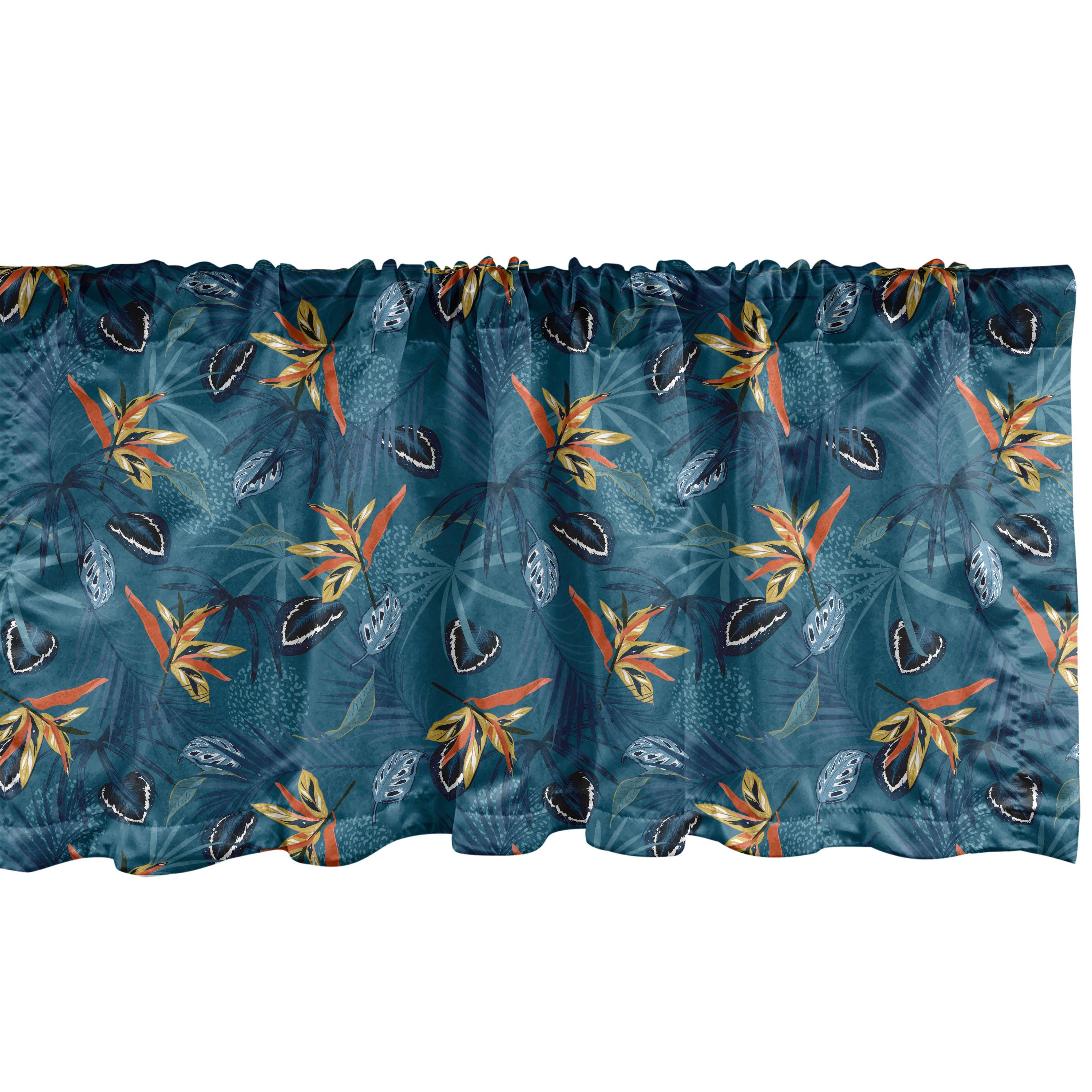 Scheibengardine Vorhang Volant für Küche Schlafzimmer Dekor mit Stangentasche, Abakuhaus, Microfaser, Tropisch Exotische Blumenregenwald