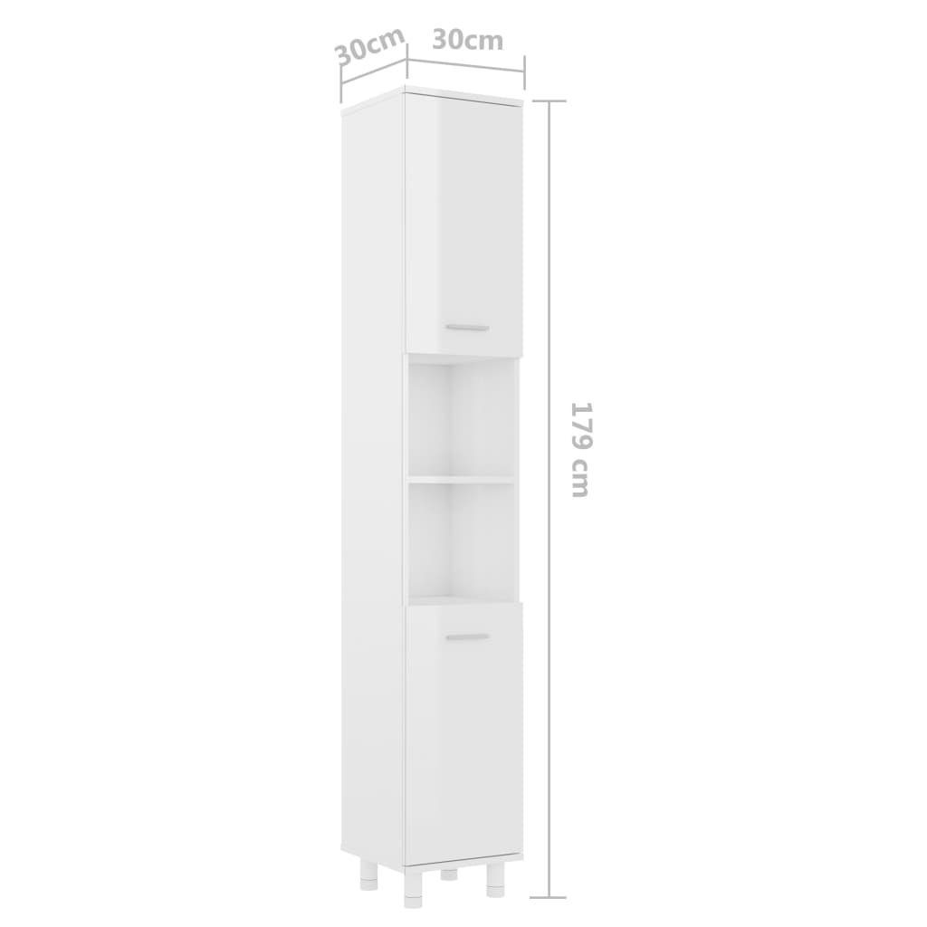 vidaXL Badezimmer-Set Badezimmerschrank Hochglanz-Weiß 30x30x179 Holzwerkstoff, cm (1-St)