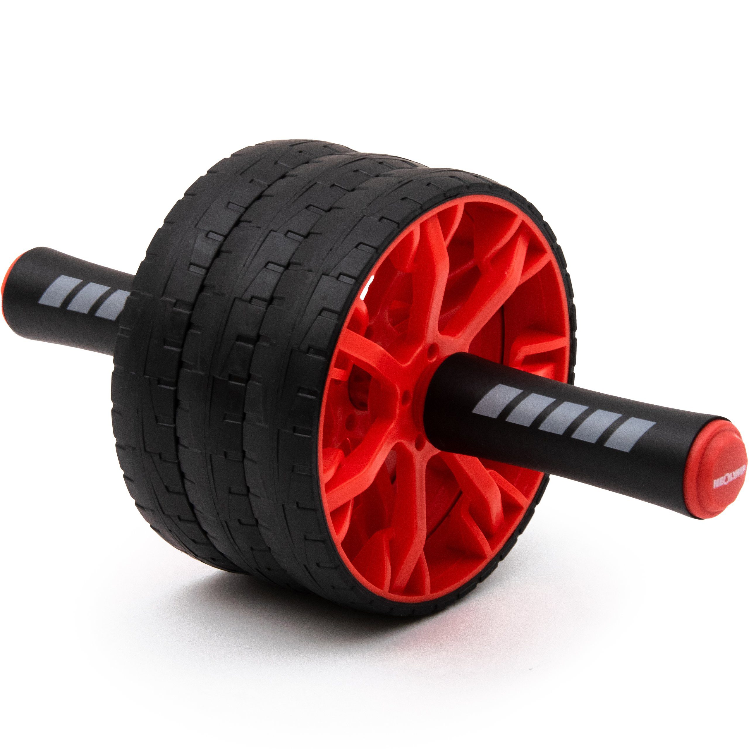 NEOLYMP Bauchmuskelmaschine Premium Bauchroller, gezieltes Training der Bauchmuskeln (Set, Bauchroller, Unterlage für die Knie), kompakt, rutschfest und stabil, gepolsterte Griffe schwarz-rot