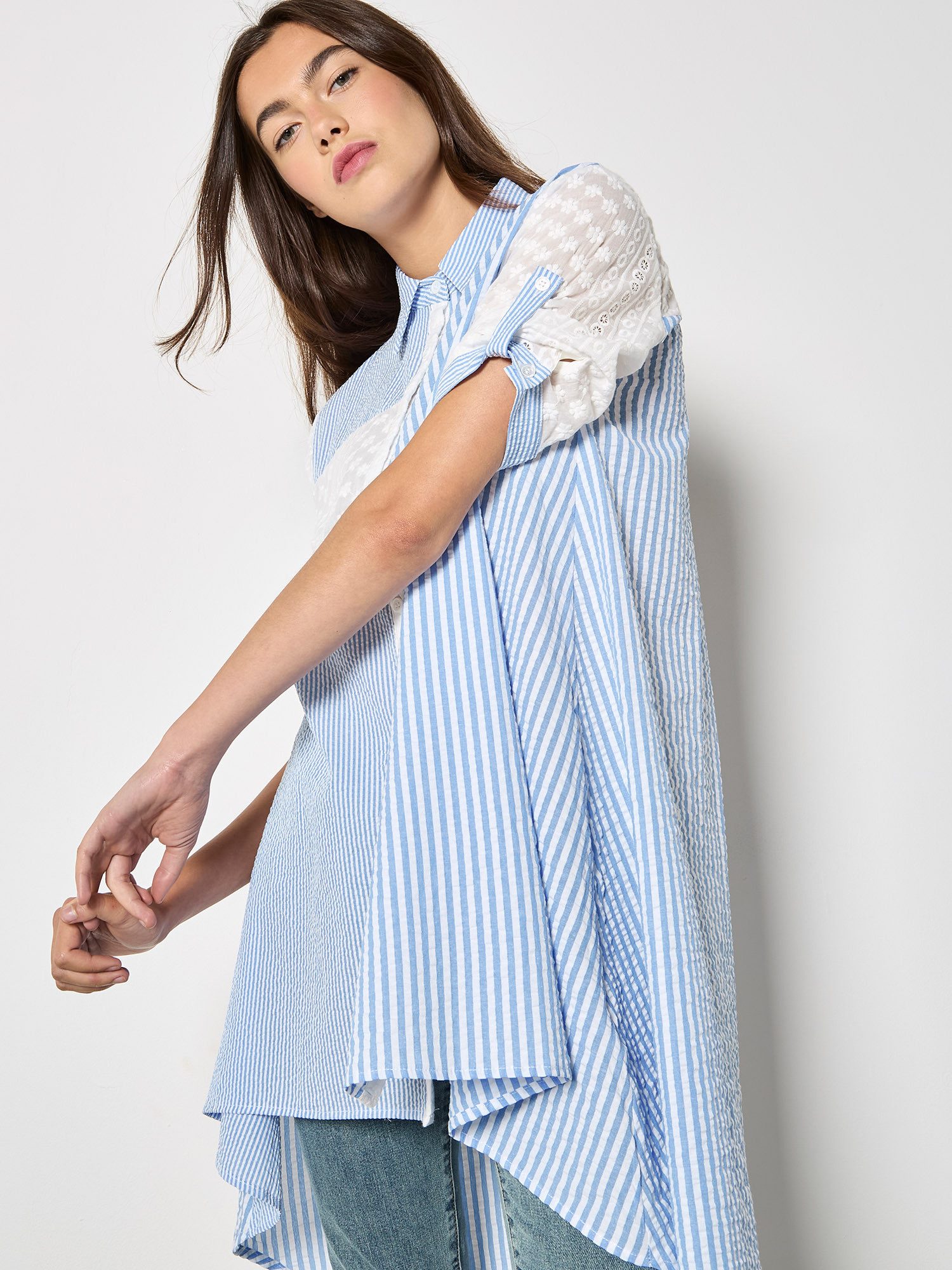 Apricot Hemdbluse Gestreiftes Hemd . mit Stickerei