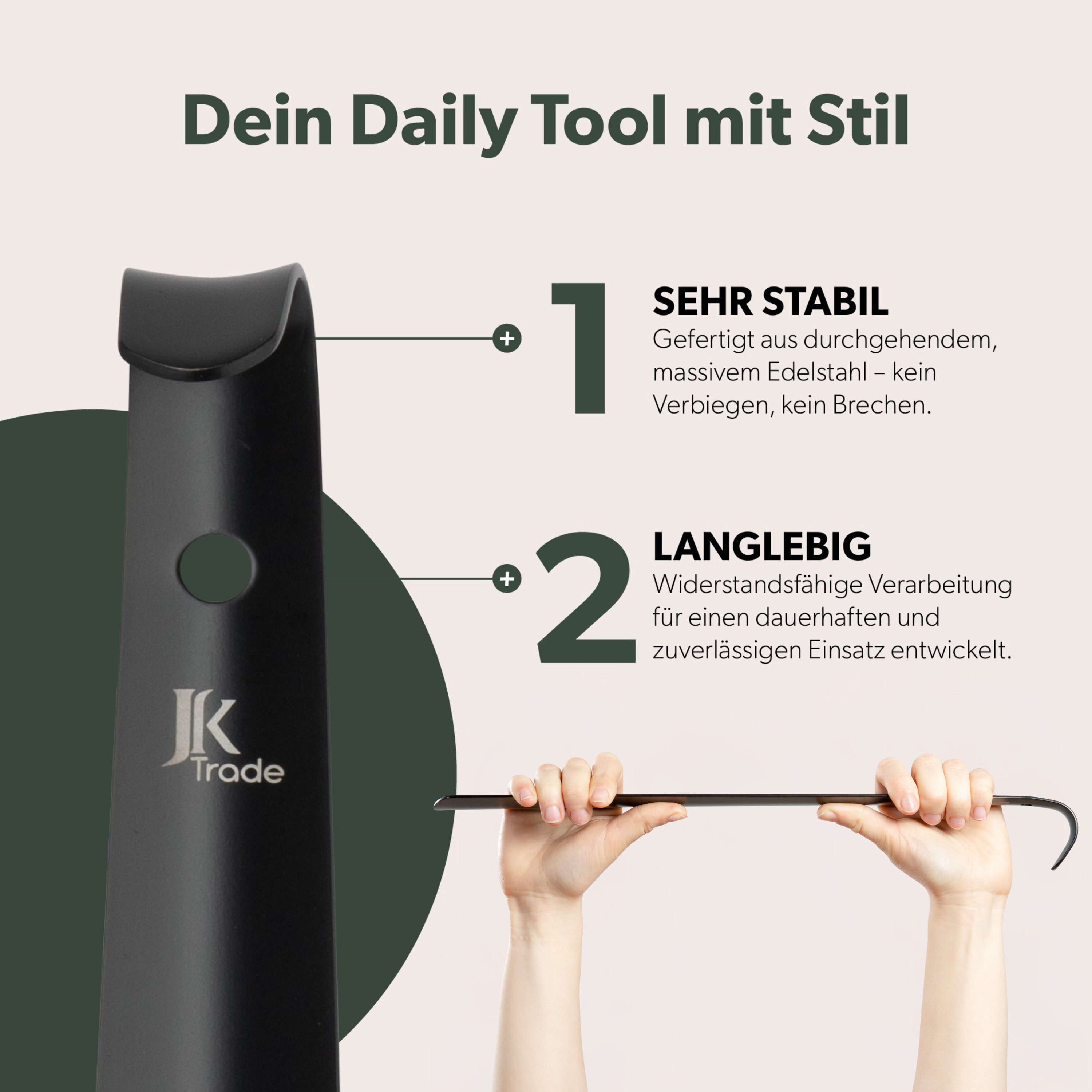 JK Trade Schuhlöffel 72cm Edelstahl Schwarz pulverbeschichtet (1-tlg., extra lang & stabil), Metall Schuhanzieher lang zum Stehen, Aufhängbar, 2mm Extra Stabil