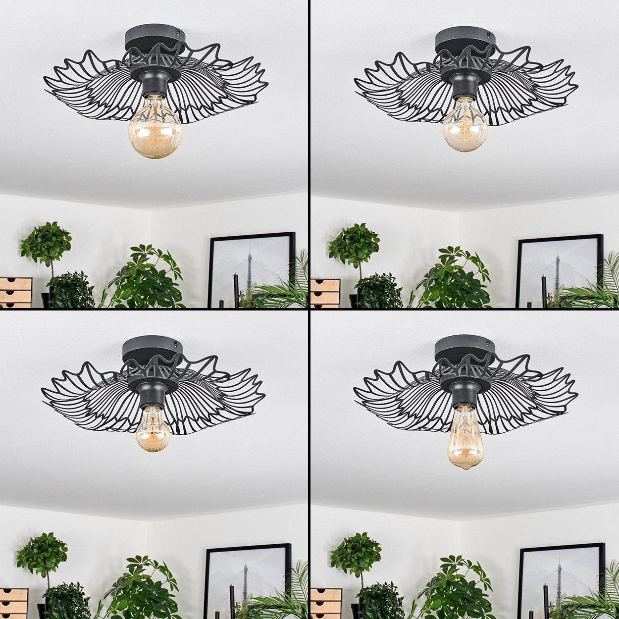 hofstein Deckenleuchte Deckenlampe aus Metall in Schwarz, ohne Leuchtmittel, Schirm in Gitter-Optik (40cm) Lichteffekt, 1x E27, ohne Leuchtmittel