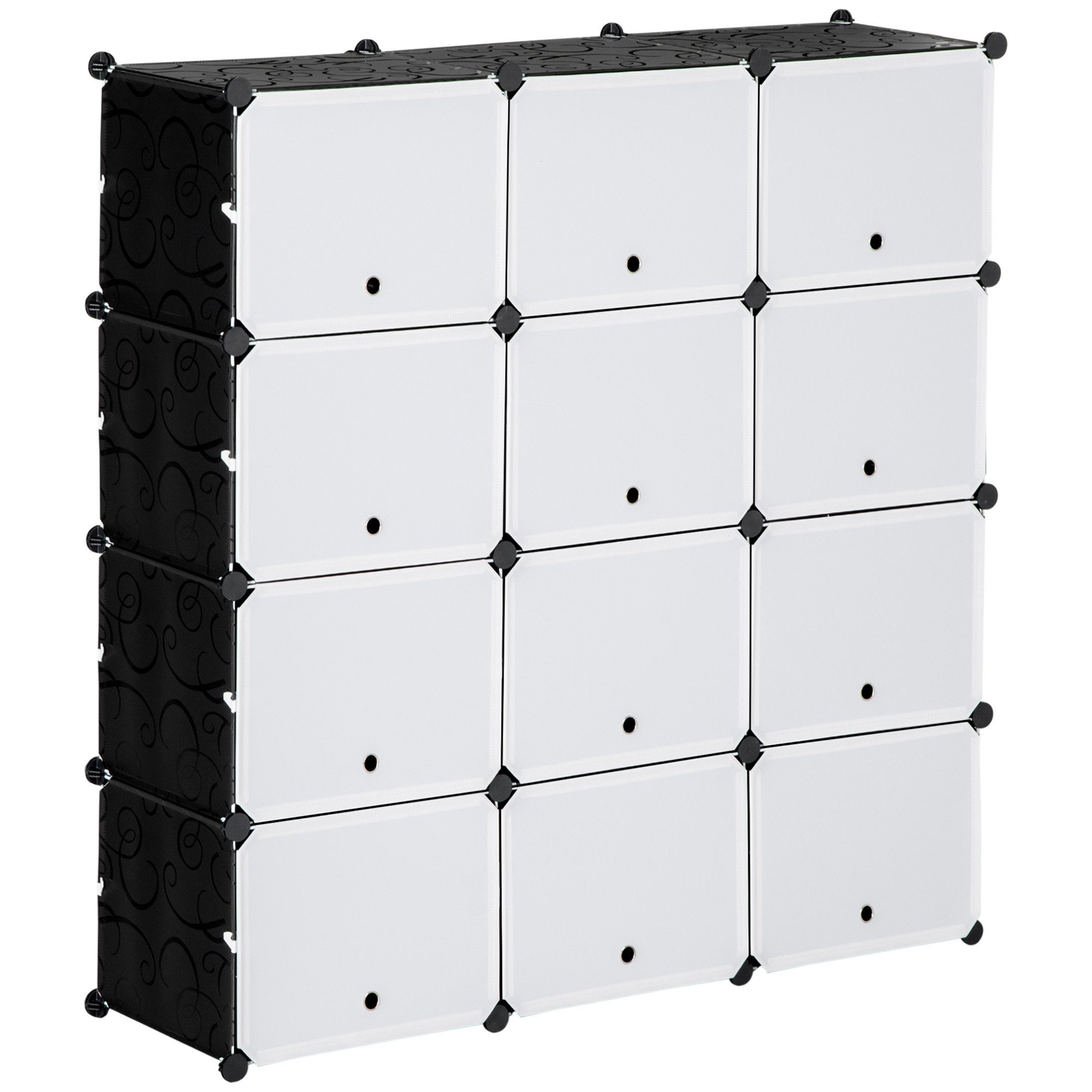 HOMCOM Kommode DIY Regalsystem mit 12 Würfeln (Aufbewahrungsregal, 148 St., DIY-Würfelregal), Kunststoff Stahl Schwarz+Weiß 125 x 32 x 125 cm