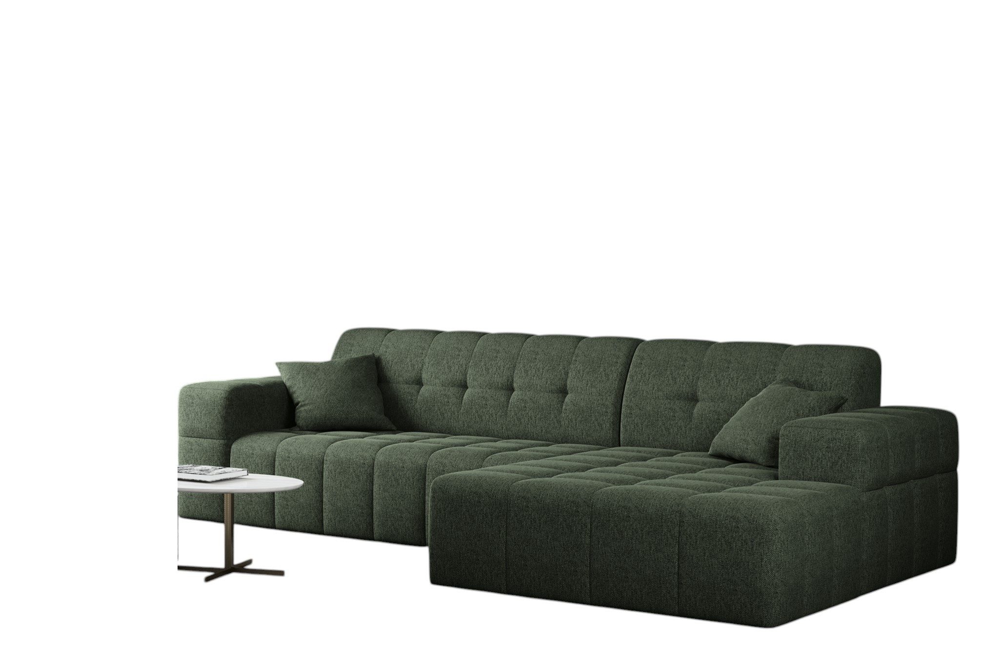 Fun Möbel Ecksofa Designersofa NANCY Ottomane in Webstoff Neve, mit Ottomane und 2 x Zierkissen, Rundumbezug