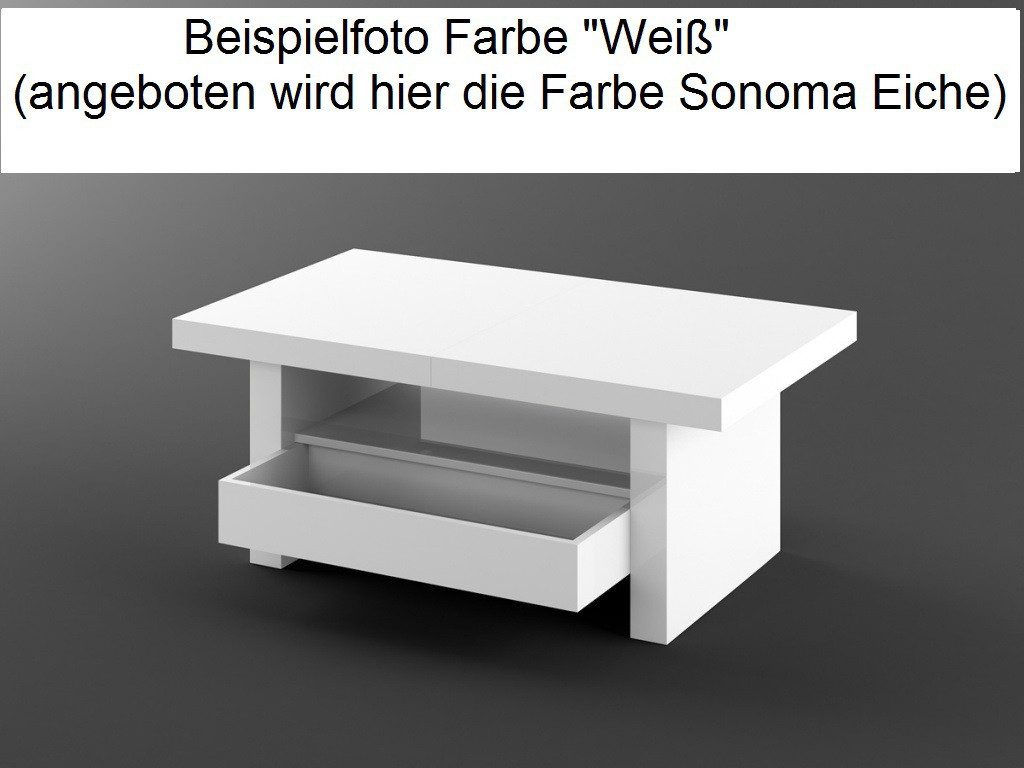 designimpex Couchtisch Aversa H-111 Sonoma Eiche Schublade höhenverstellbar ausziehbar, Funktionstisch, Wohnzimmertisch, Tisch, Esstisch, Sofatisch, Schublade