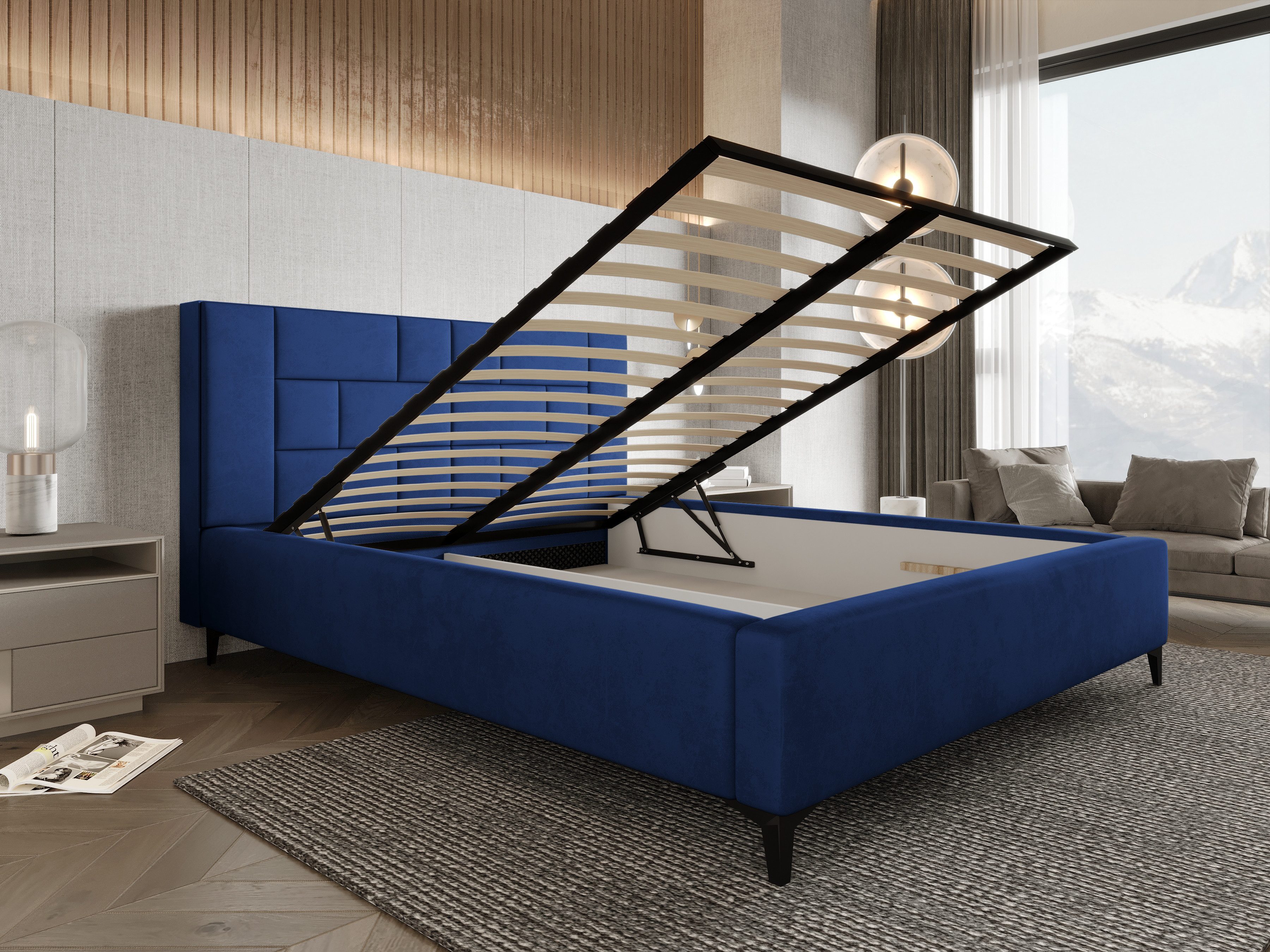 Parllo Polsterbett Samtstoff mit Stauraum Hubfunktion Bettkasten Metallrahmen gepolstert (Boxbett ohne Matratze in vielen Farben, 1-tlg., 120x200 140x200 160x200 180x200 200x200cm), gepolstertes Kopfteil Bettkasten