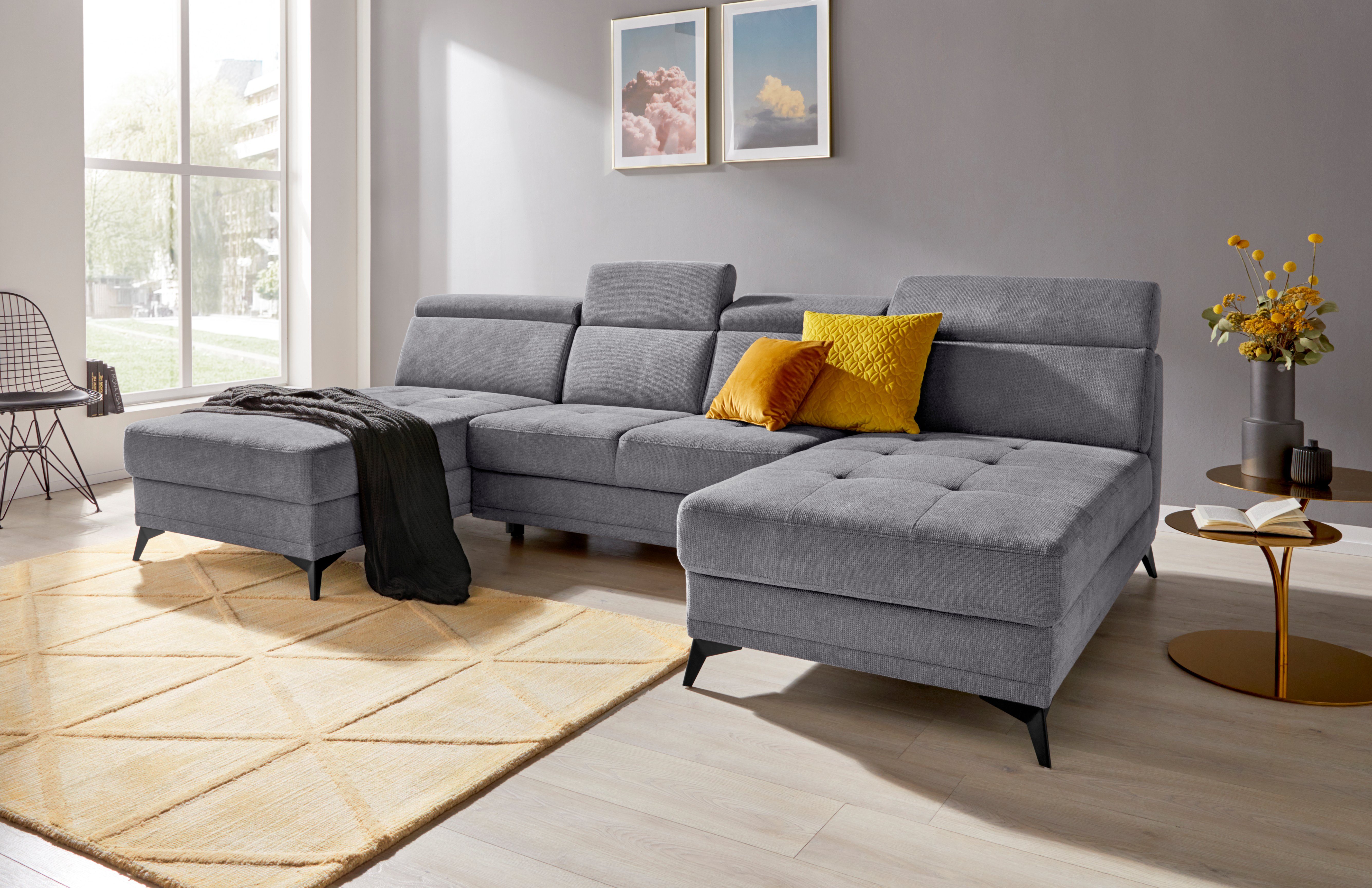 OTTO home Wohnlandschaft Cardiz U-Form, inkl.Kopfteilverstellung und Federkern wahlweise mit Bettfunktion