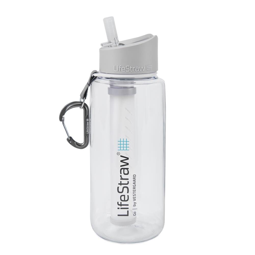 LifeStraw Trinkflasche Go 1L, mit Wasserfilter, Trinkwasserfilter, survival Wasserflasche für Camping Outdoor Wandern Abenteuer, gefiltertes sauberes Wasser, 1 Liter, 2 Stufen Filter, grau