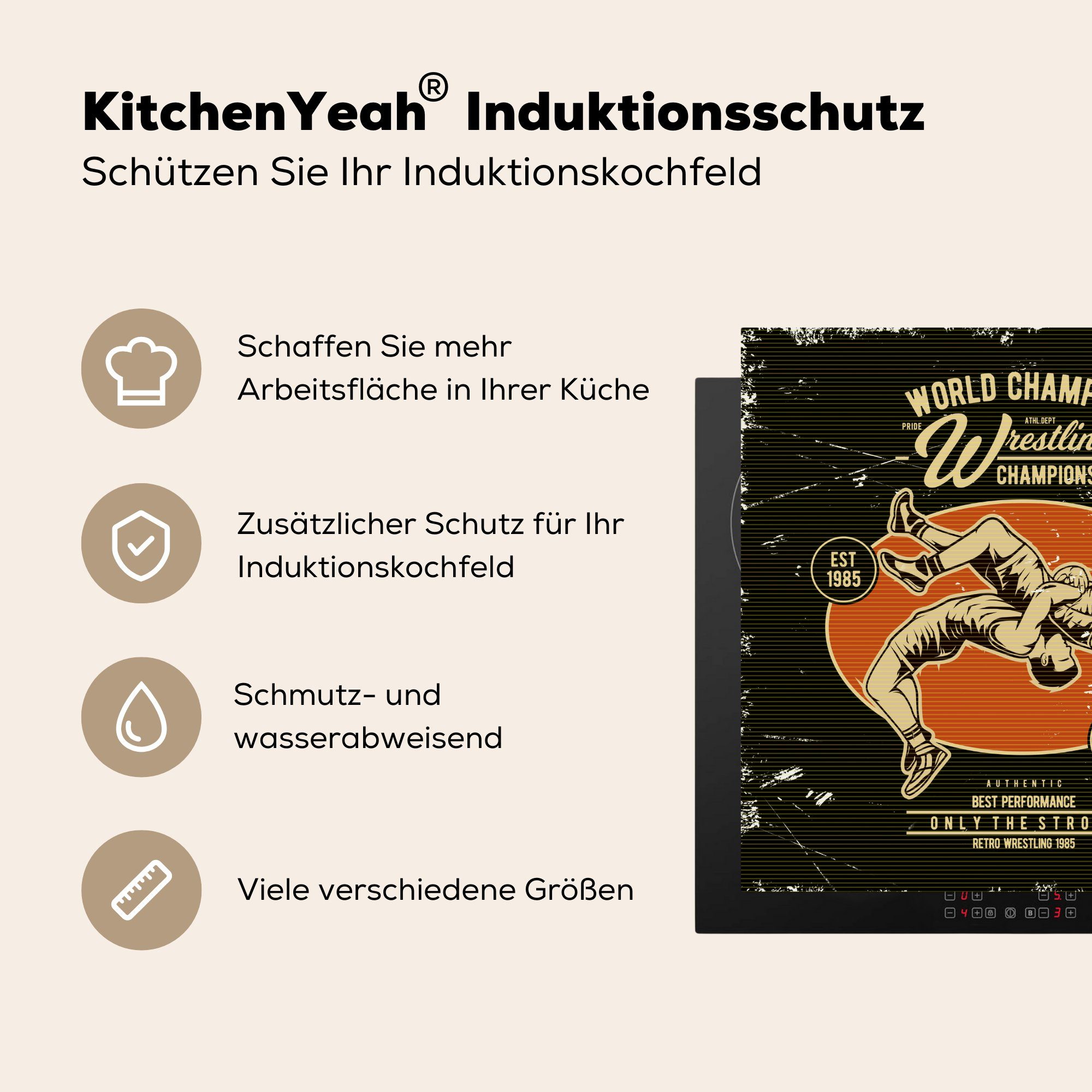 Vinyl, - 78x78 tlg), cm, (1 Jahrgang Arbeitsplatte für Ceranfeldabdeckung, Sport, Herdblende-/Abdeckplatte küche - Ringen MuchoWow