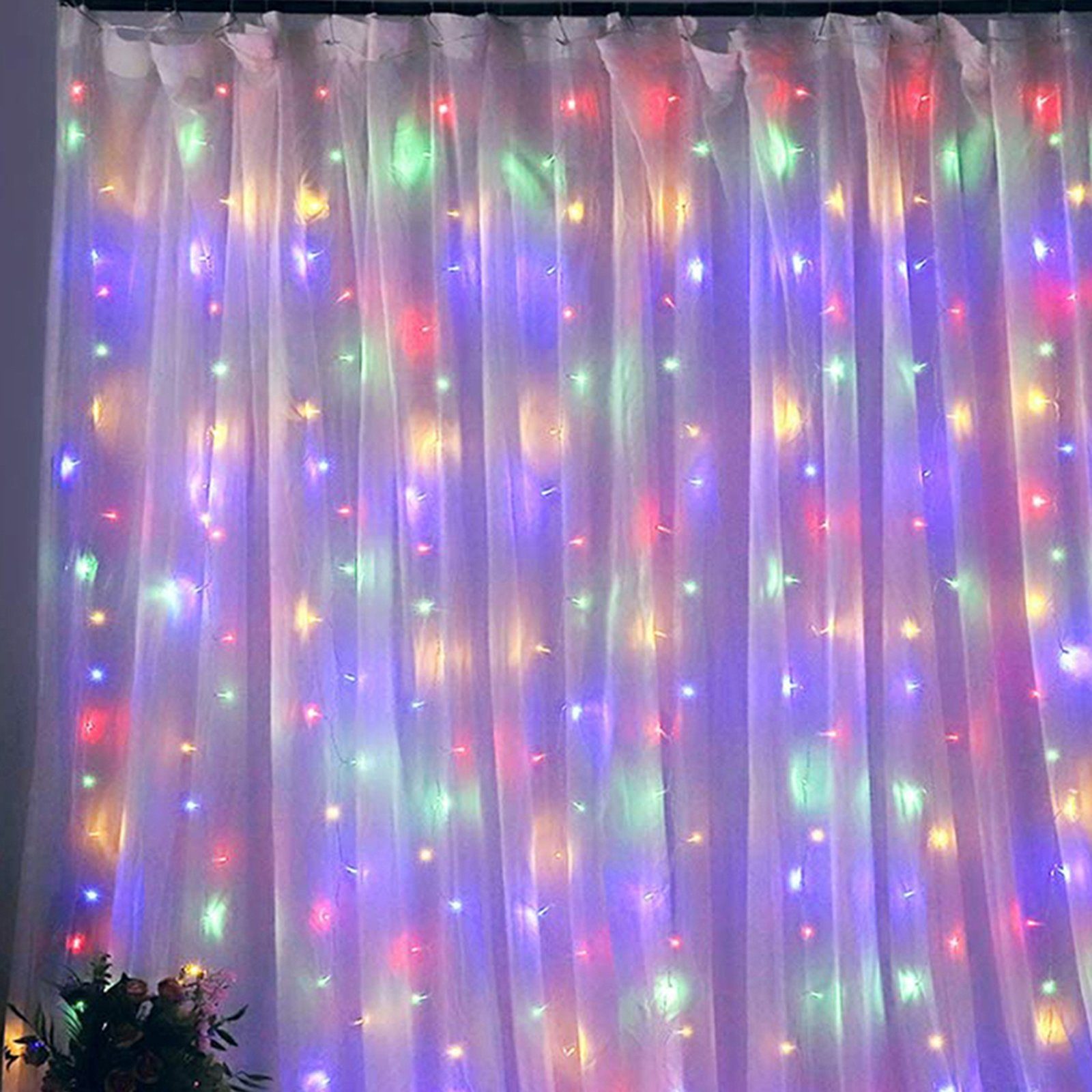 Rosnek LED-Lichtervorhang LED Lichternetz Lichtervorhang Lichterkette,USB,für Weihnachtsfeier, 192-flammig, 2Mx2M Multicolor