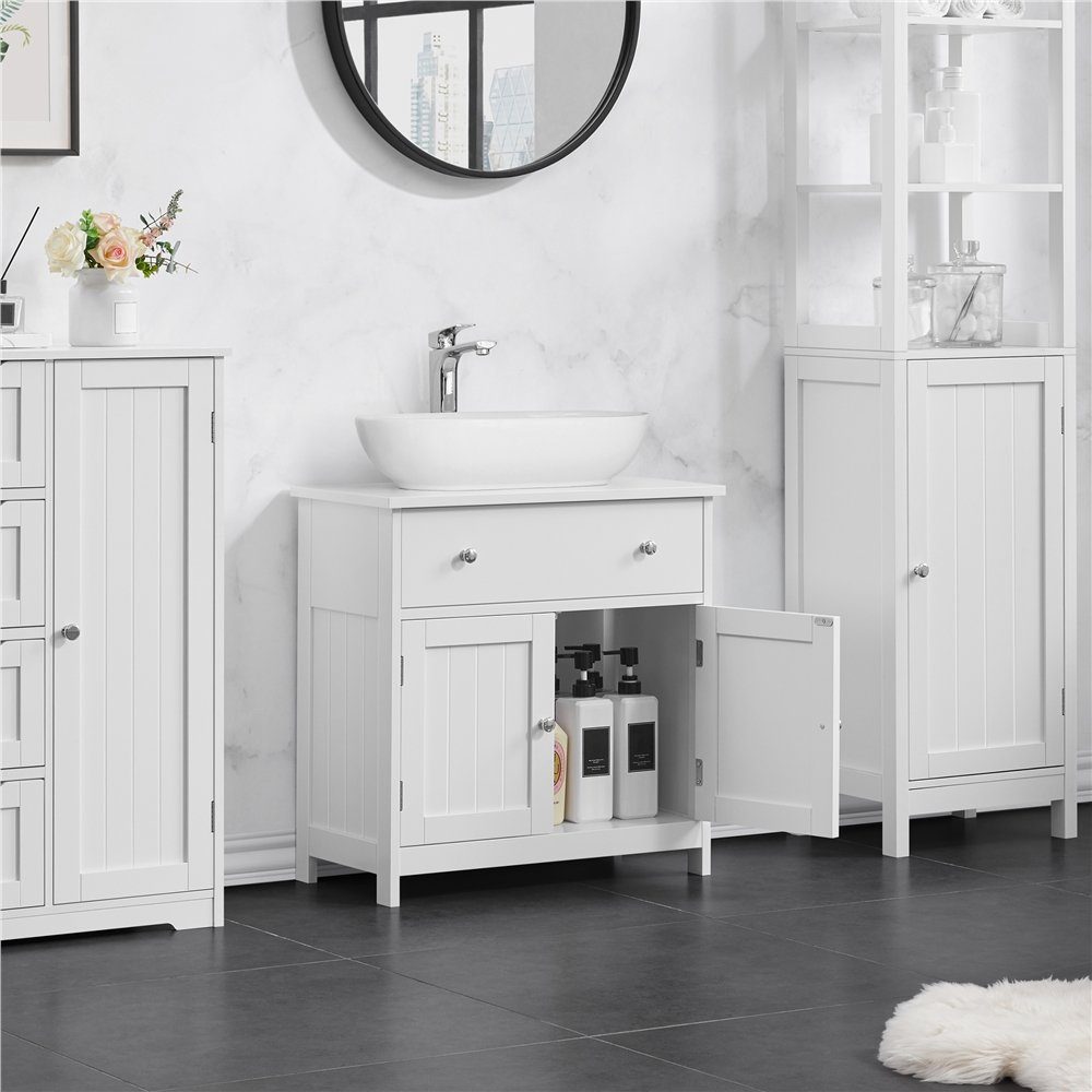 Yaheetech Badkommode Waschbeckenunterschrank mit Schublade & 2 Türen, Badezimmerschrank Waschtischunterschrank
