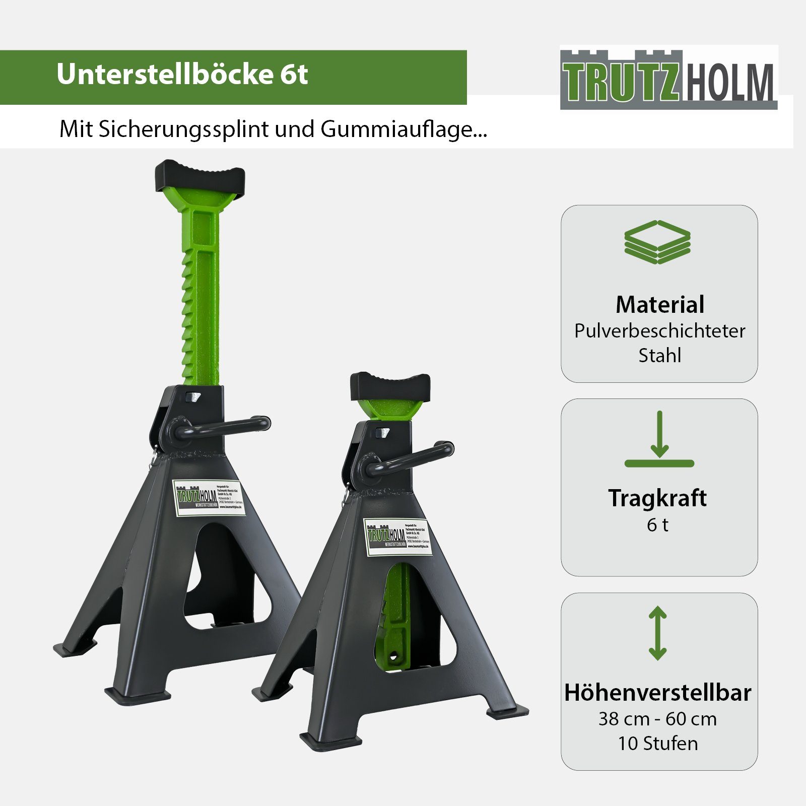 TRUTZHOLM Sägebock Unterstellbock 2 Stück, 6t Traglast pro Stütze Höhe von 380 - 600 mm