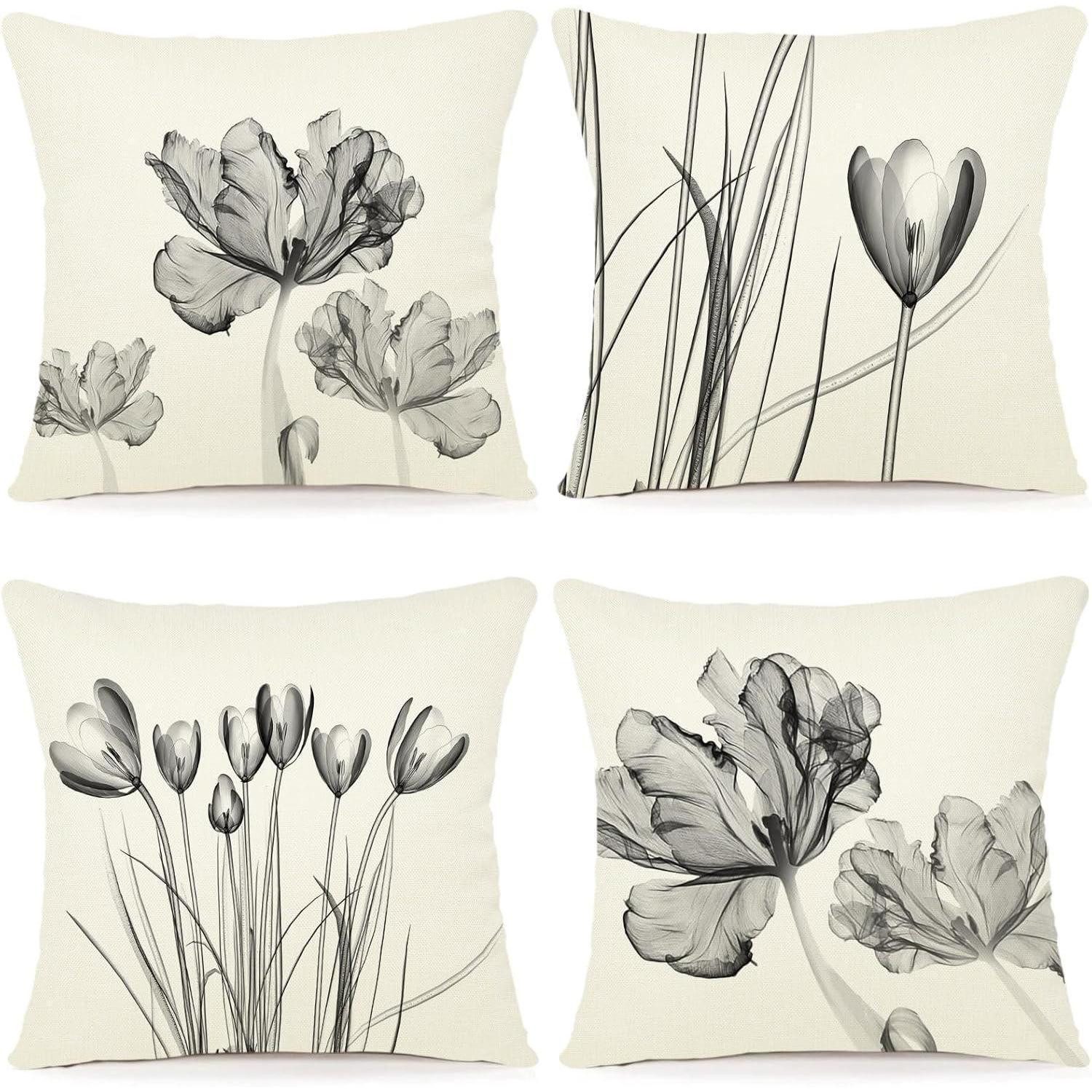 LuxusKollektion Hängedekoration Kissenbezug Blumen 50x50 4er Leinen A255 50 x 50 cm, 4 Stück