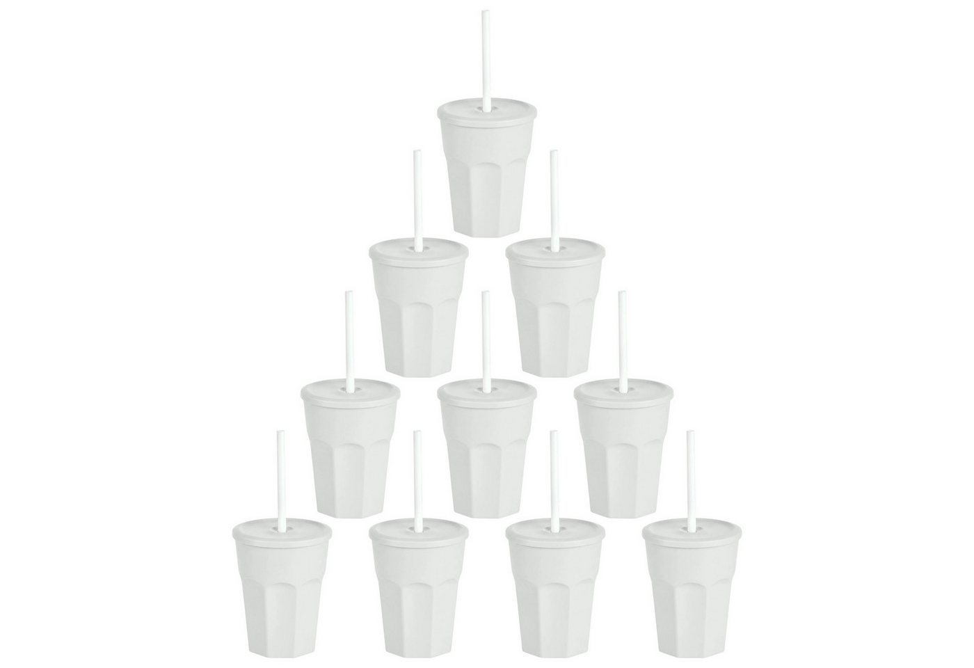 Engelland Becher Wiederverwendbare Plastikbecher mit Deckel und Strohhalm, 0,25 Liter, 10-tlg., Kunststoff, BPA-frei, spülmaschinengeeignet, lebensmittelecht, Temperaturbeständig