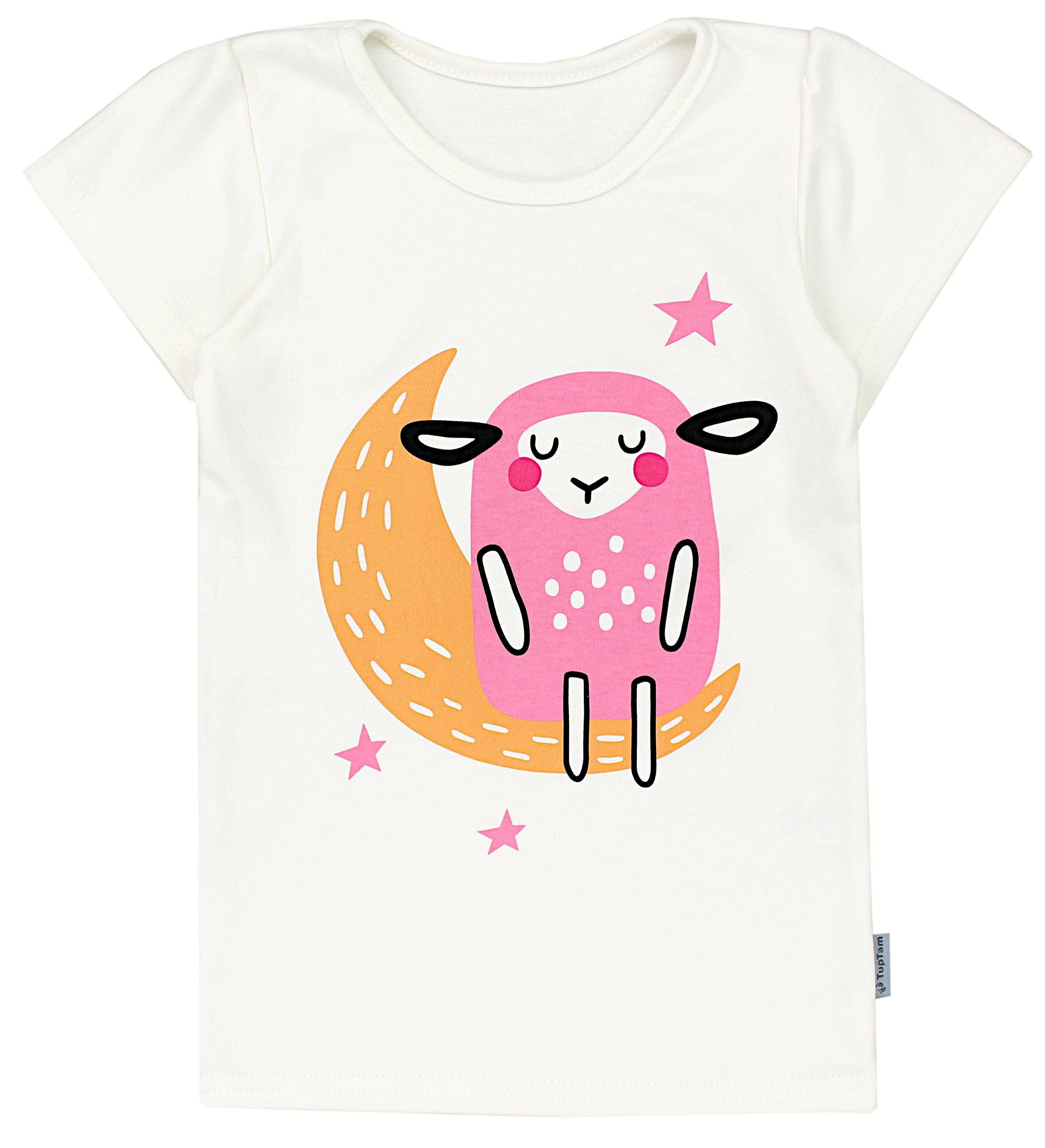 2-teilig Kinder Kurzarm Schlafanzug / / TupTam Mädchen Ecru Pyjama Rosa Schlafanzug / TupTam Schäfchen Set Mond