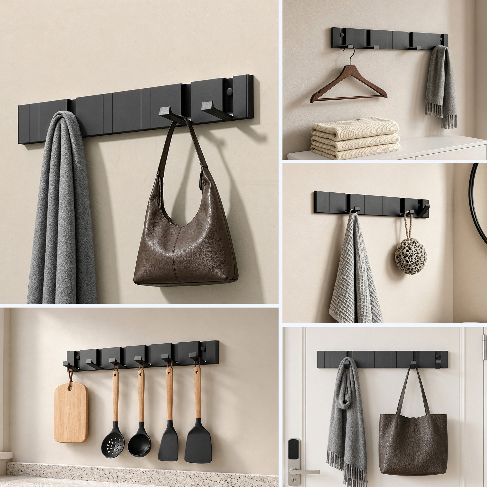 doporro Garderobenleiste Wandgarderobe Garderobenhaken aus Alu mit 4/6 Haken Kleben/Bohren, 4/6 faltbare Haken
