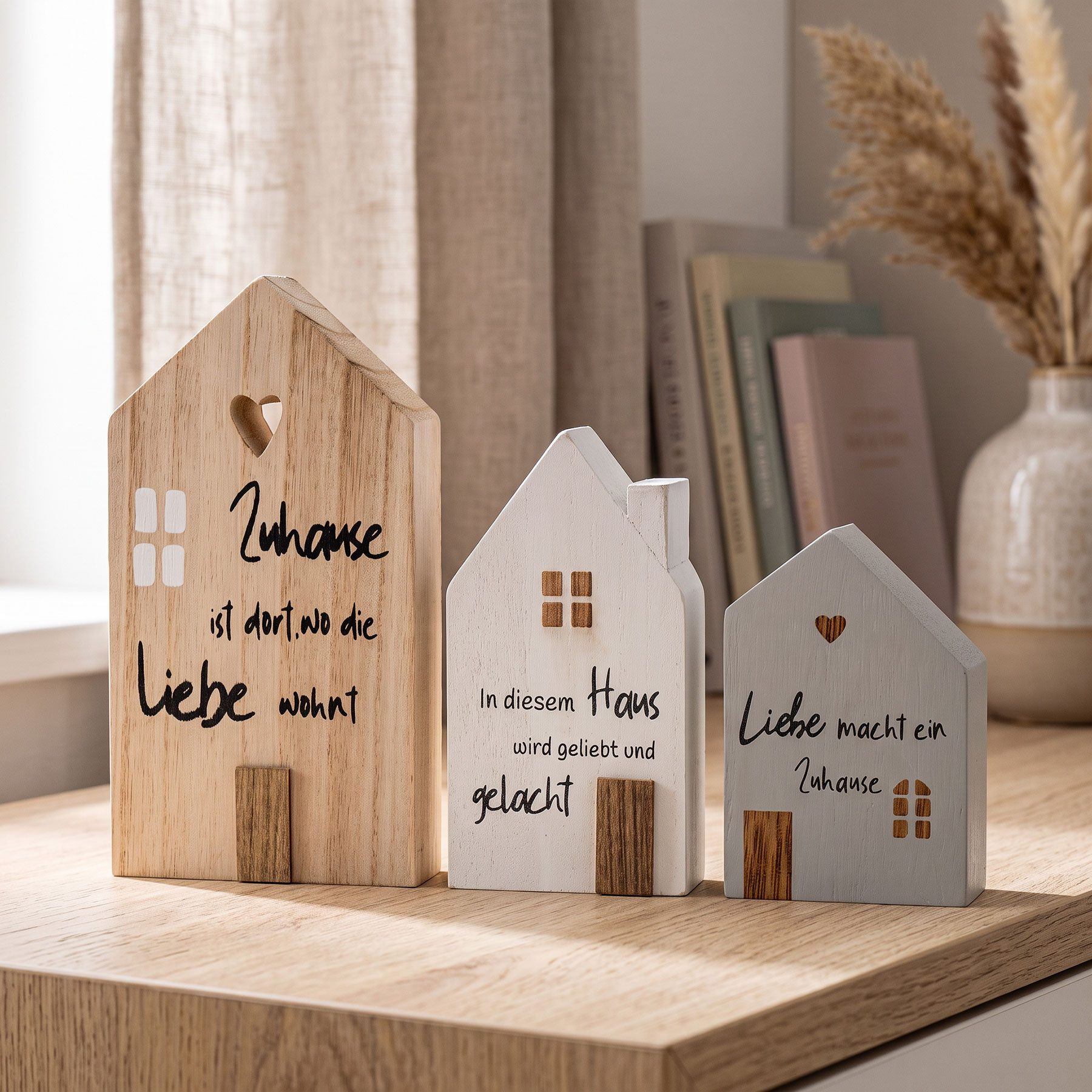 Levandeo® Dekoobjekt, 3er Set Deko Aufsteller Haus Zuhause Deko-Tafel Willkommen