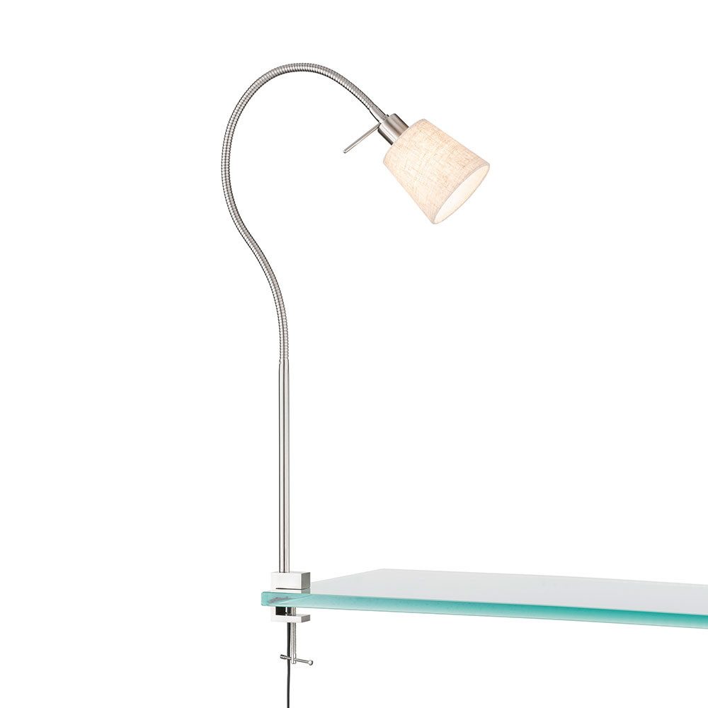 FISCHER & HONSEL Klemmleuchte, Leuchtmittel nicht inklusive, Klemmleuchte Tischlampe Lesespot E14 Textil sandfarben nickel Flexhals