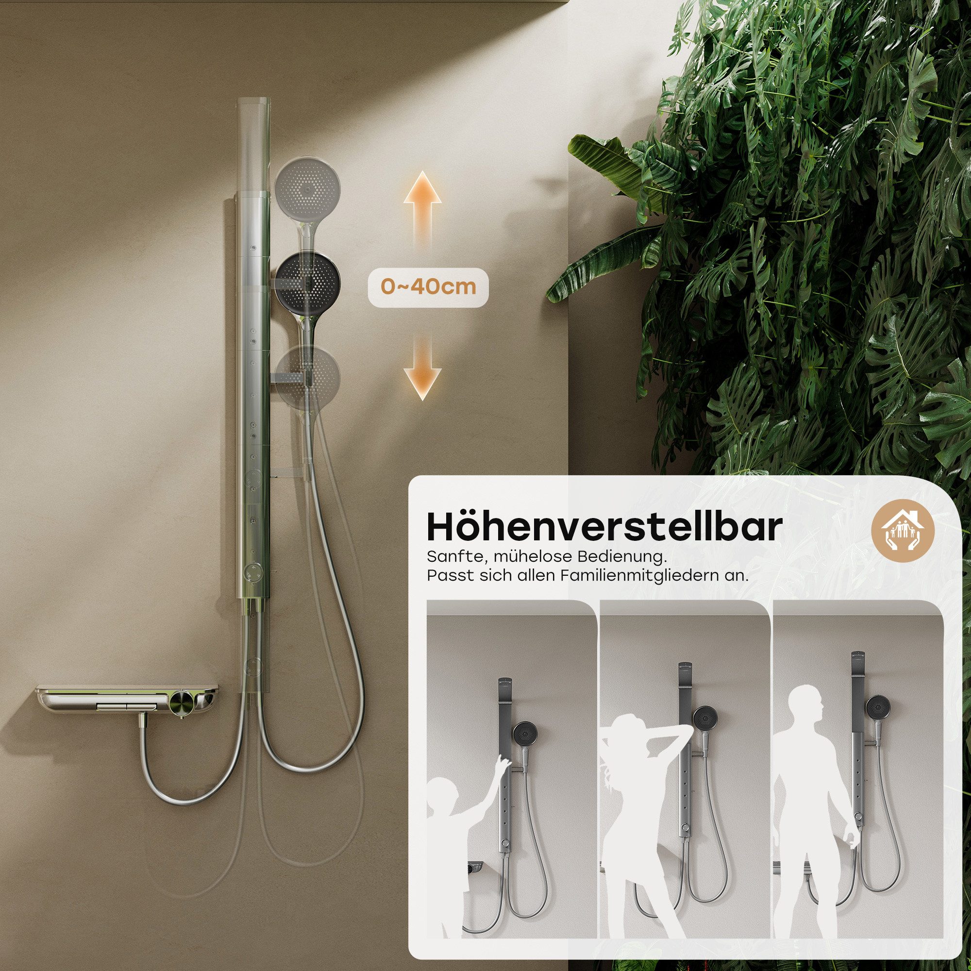 HOROW Duschsystem Brausegarnitur mit Thermostatarmatur und faltbarer Regendusche, 4 Strahlart(en), Regendusche Set, 3 Massage-Modi, Klappbares Duschset, Höhenve – Bild 4 von 5