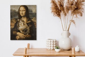 OneMillionCanvasses® Gemälde Mona Lisa - Katze - Leonardo da Vinci - Vintage - Kunstwerk - Alte, (1 St), Bild auf Leinwand Wandbild Leinwandbilder Wanddekoration Kunstdruck Wandkunst Gemälde