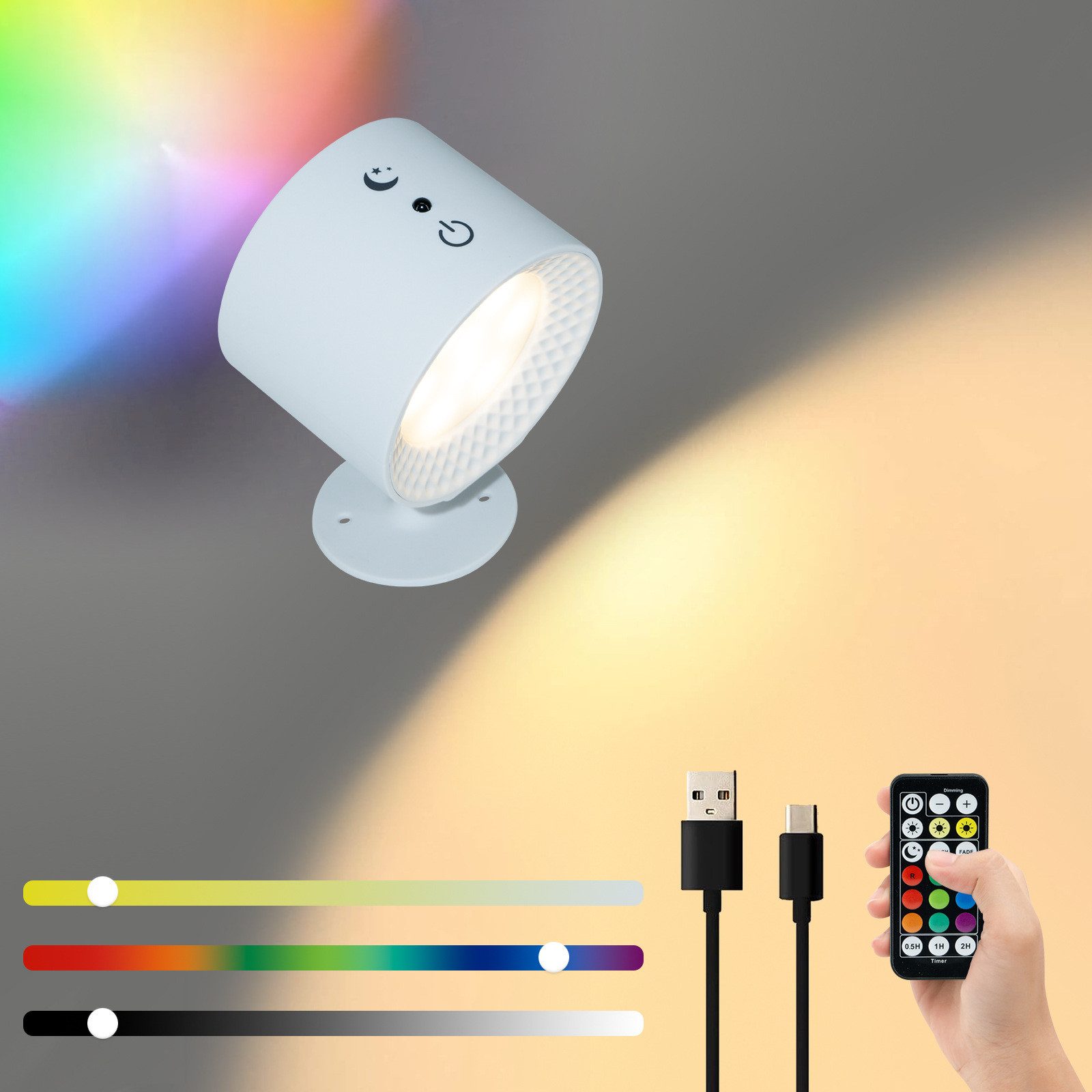 feinlux Wandleuchte LED Wandleuchte, LED fest integriert, Kaltlicht, drehbare RGB Wandlampe, Wandlampe mit Fernbedienung( 2 Stück)
