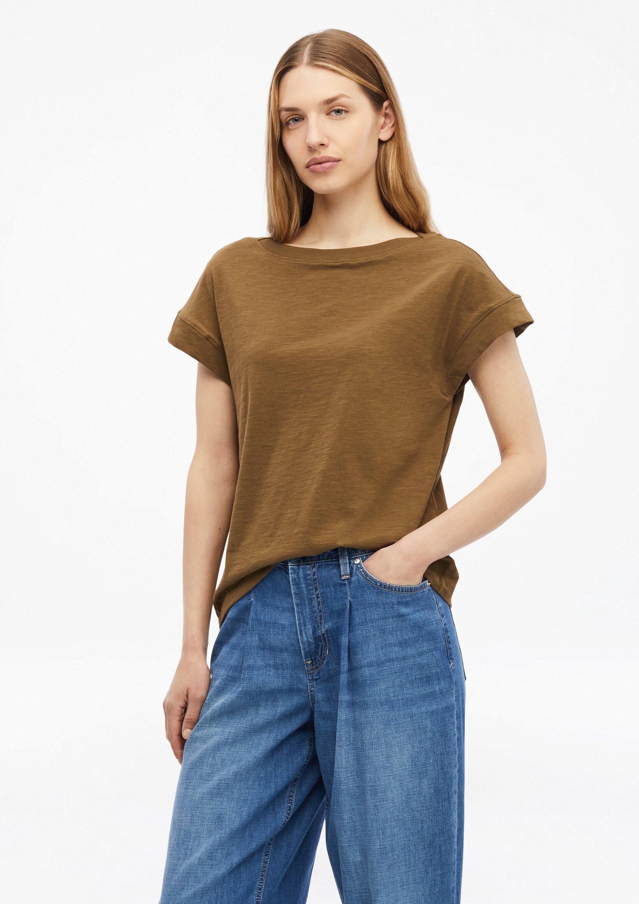 s.Oliver Kurzarmshirt T-Shirt T-Shirt in Flammgarnstruktur mit U-Boot-Ausschnitt