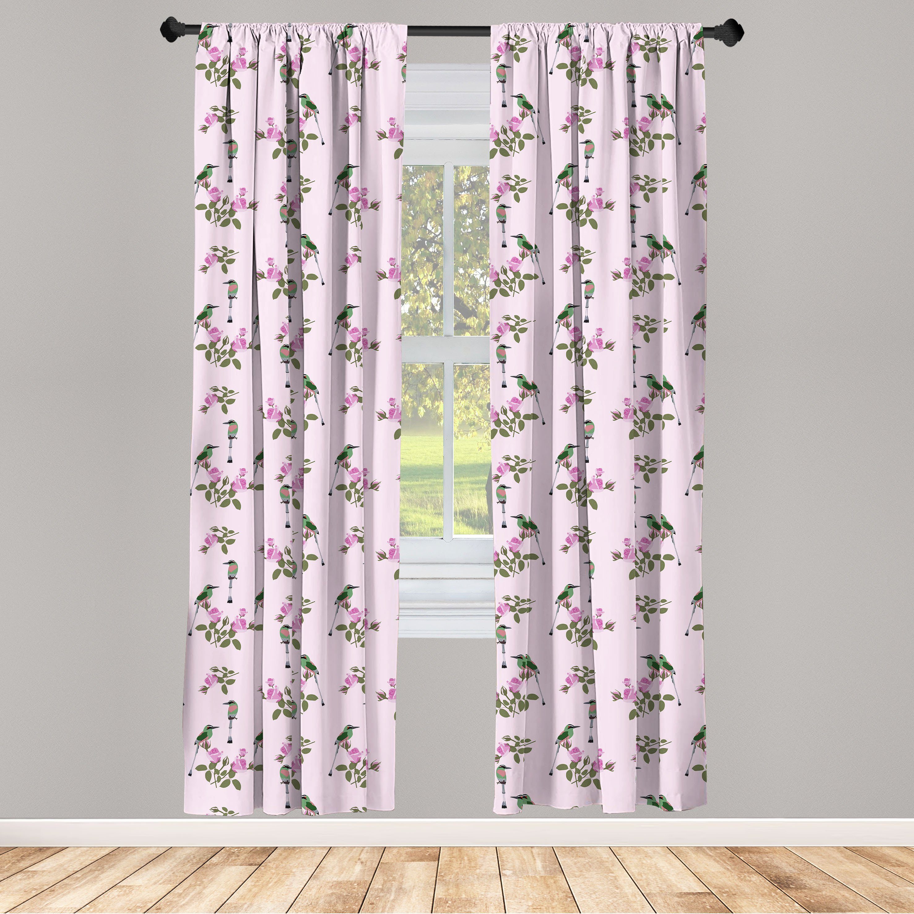 Gardine Vorhang für Wohnzimmer Schlafzimmer Dekor, Abakuhaus, Microfaser, Vogel Exotische Fliegen Tier Blumen