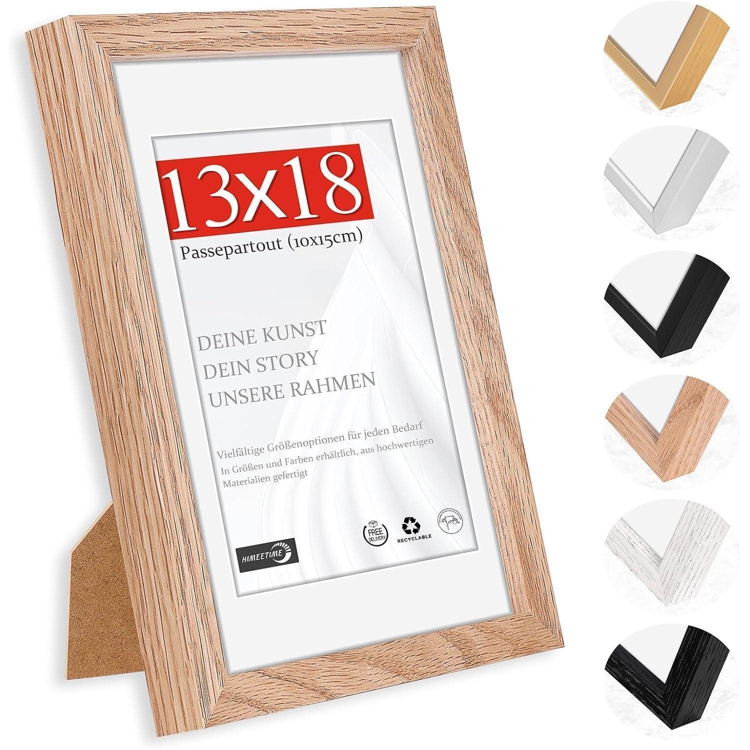 LuxusKollektion Einzelrahmen Bilderrahmen Passepartout 10x15cm Holz, Eiche 13x18cm 1x, (1 St)