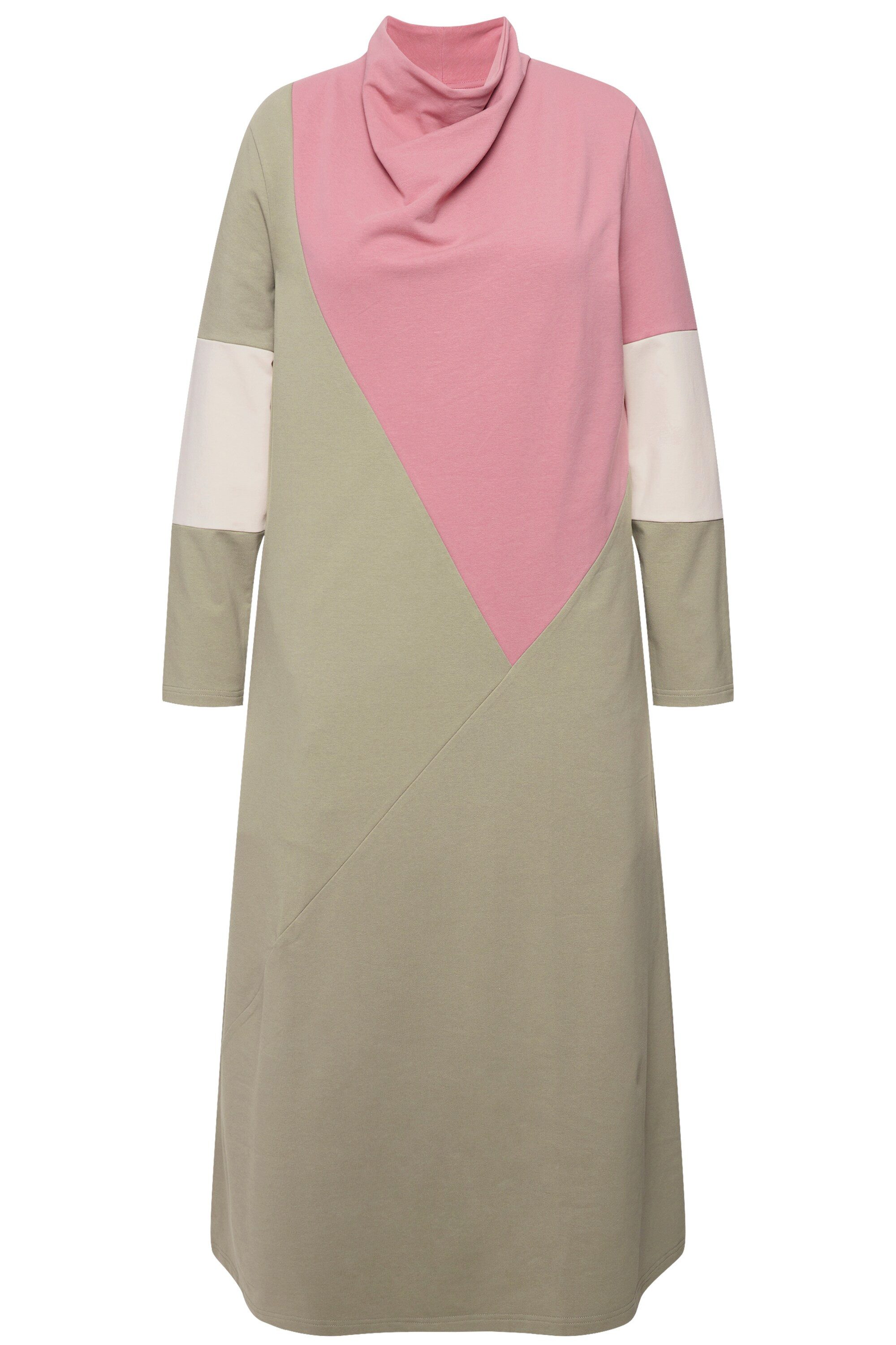 Ulla Popken Midikleid Sweatkleid Wasserfall-Ausschnitt Langarm günstig online kaufen