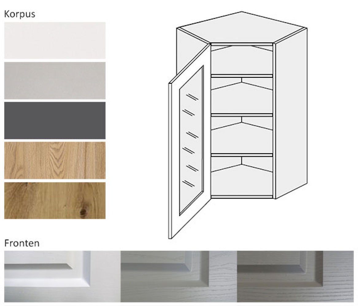 & Feldmann-Wohnen mit Elbing Eckhängeschrank (Elbing) grey Front-, stone 1-türig wählbar Glaseinsatz Korpusfarbe 60cm Ausführung