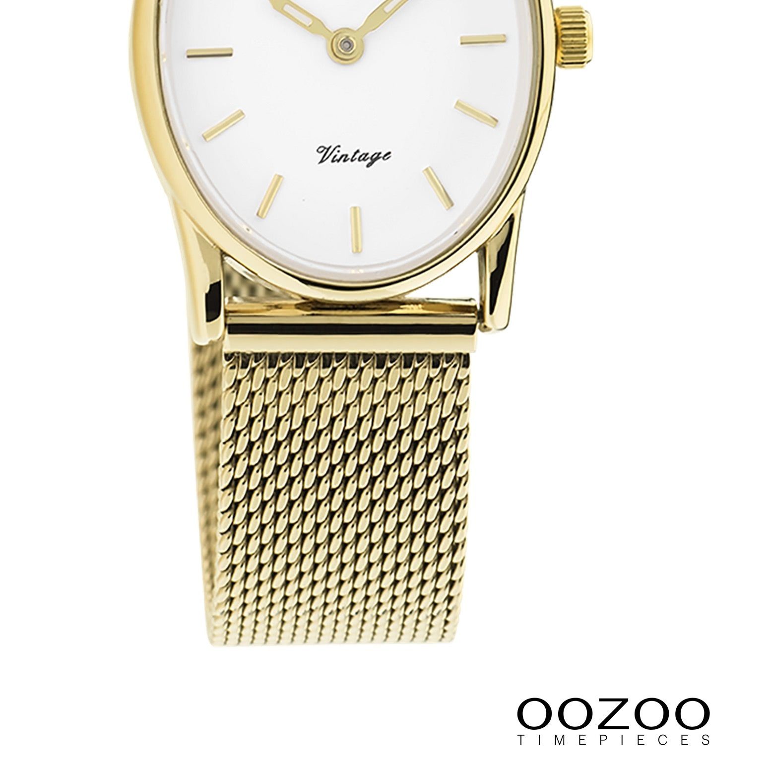 OOZOO Quarzuhr Oozoo Damen Armbanduhr Vintage Series, (Analoguhr), Damenuhr oval, klein (ca. 22,5x28mm) Metall, Mesharmband, Casual-Style