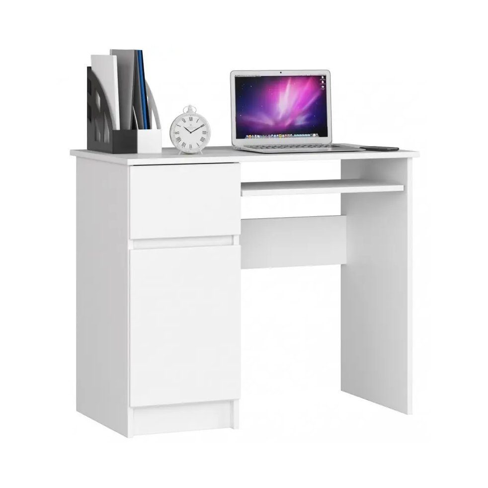 1 Schreibtisch Roysson Home Weiß 90cm HERMES Schublade Computertisch Links Computertisch