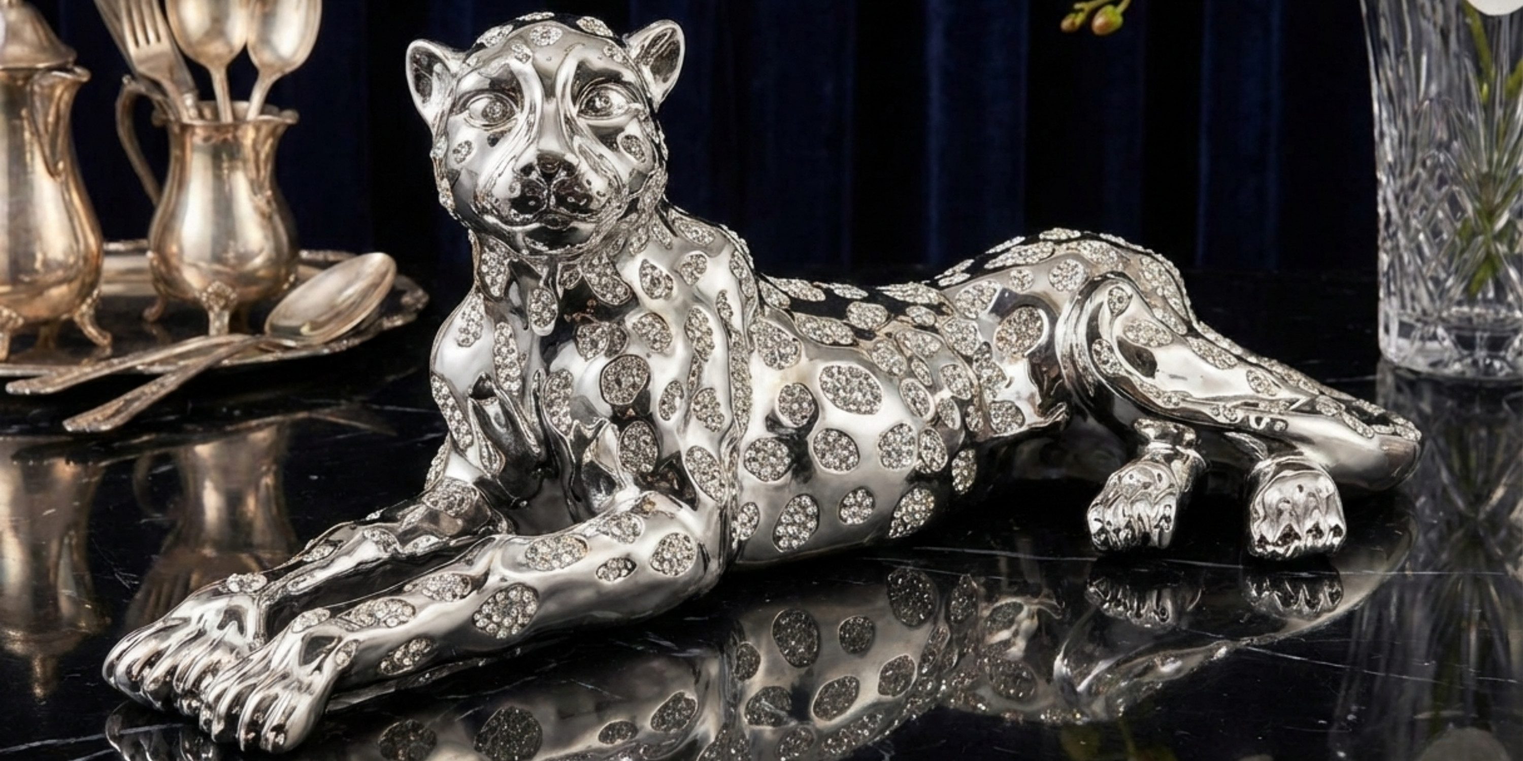 alesvelt Skulptur Moderne Dekofigur Leopard 57 cm Gold / Silber (1-Stück, 57 x 23 x 22 cm), Gold/ Silber