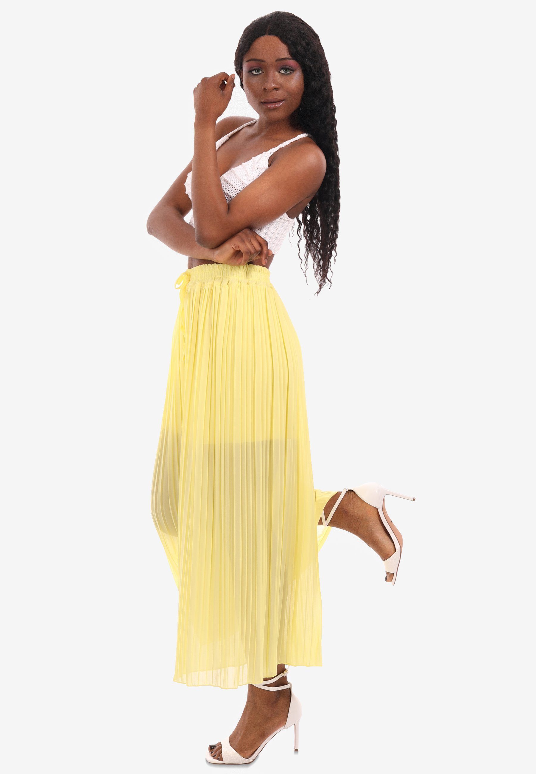 YC Fashion & Style Schlupfhose Plissee Hose Palazzohose Faltenhose in Schlupfform One Size 34- 44 (1-tlg) casual, mit elastischem Bund gelb