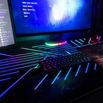 DELTACO Gamingtisch DT420 RGB Gaming Tisch LED-Beleuchtung, LED-Muster, Becher- & Headsethalterung, Fernbedienung für LEDs