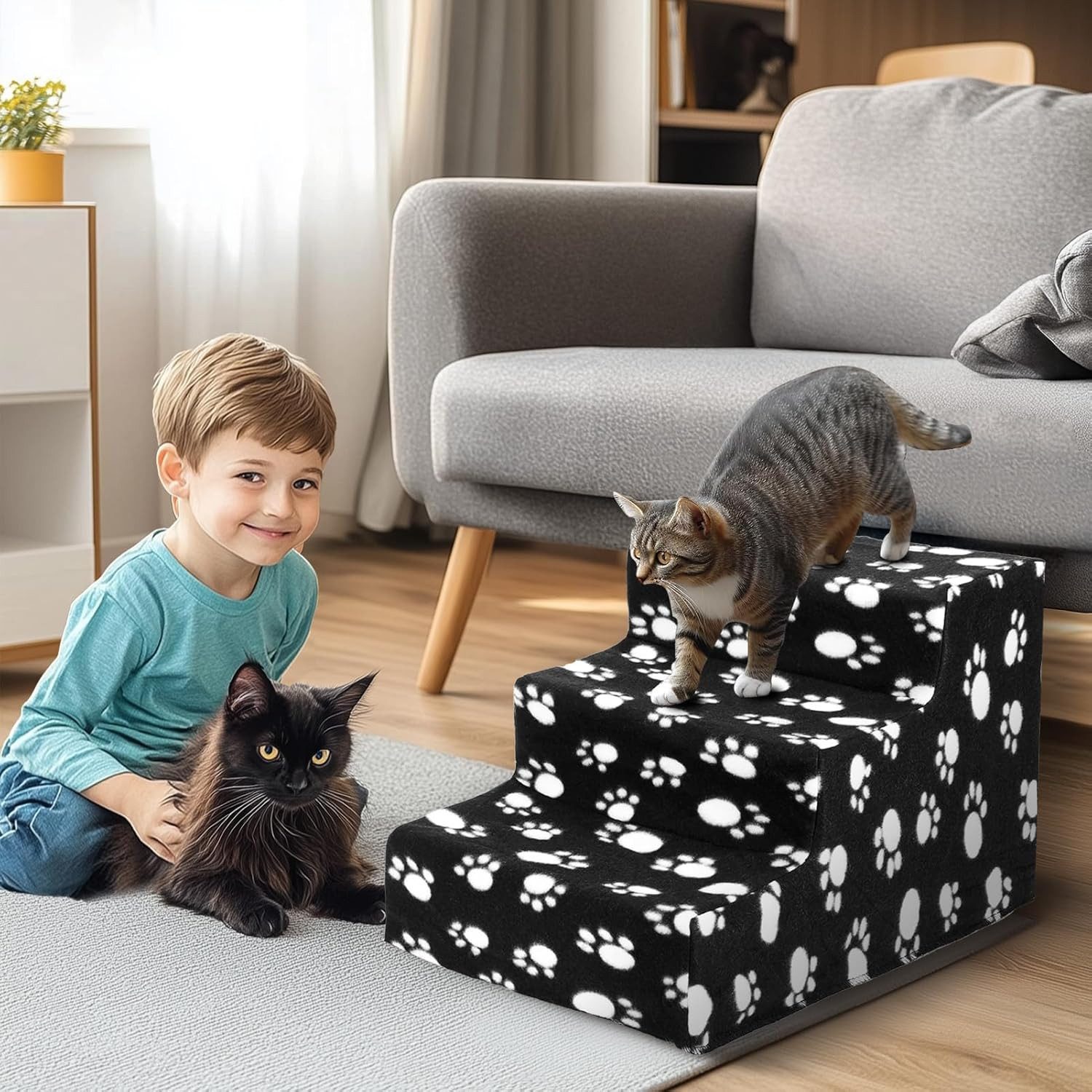 Youyijia Treppenstufe Hundetreppe 3 Stufen Haustiertreppe für Bett 45 x 35 x 30 cm