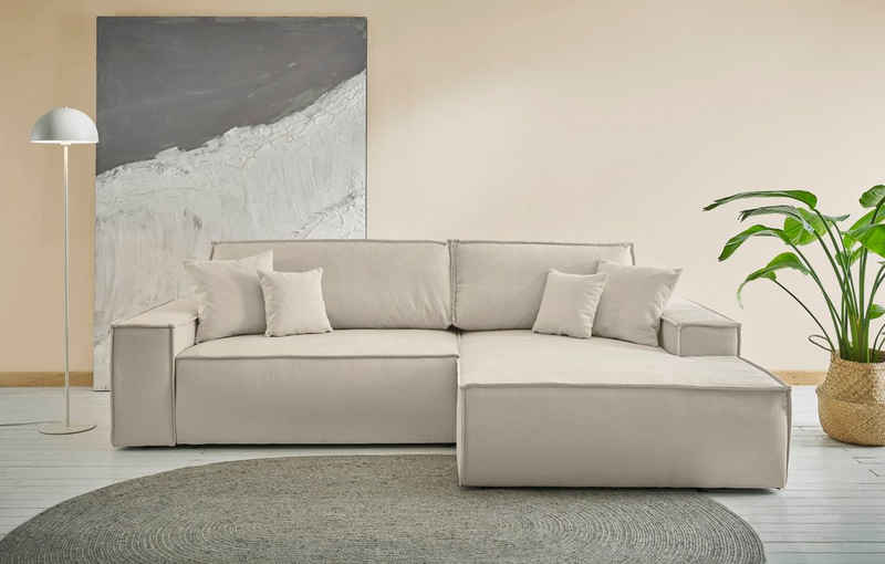 andas Ecksofa Finnley Schlafsofa 267 cm in Bouclé u. Struktur fein, L-Form, Schlaffunktion m. Bettkasten (136/210 cm), Bouclé, Struktur