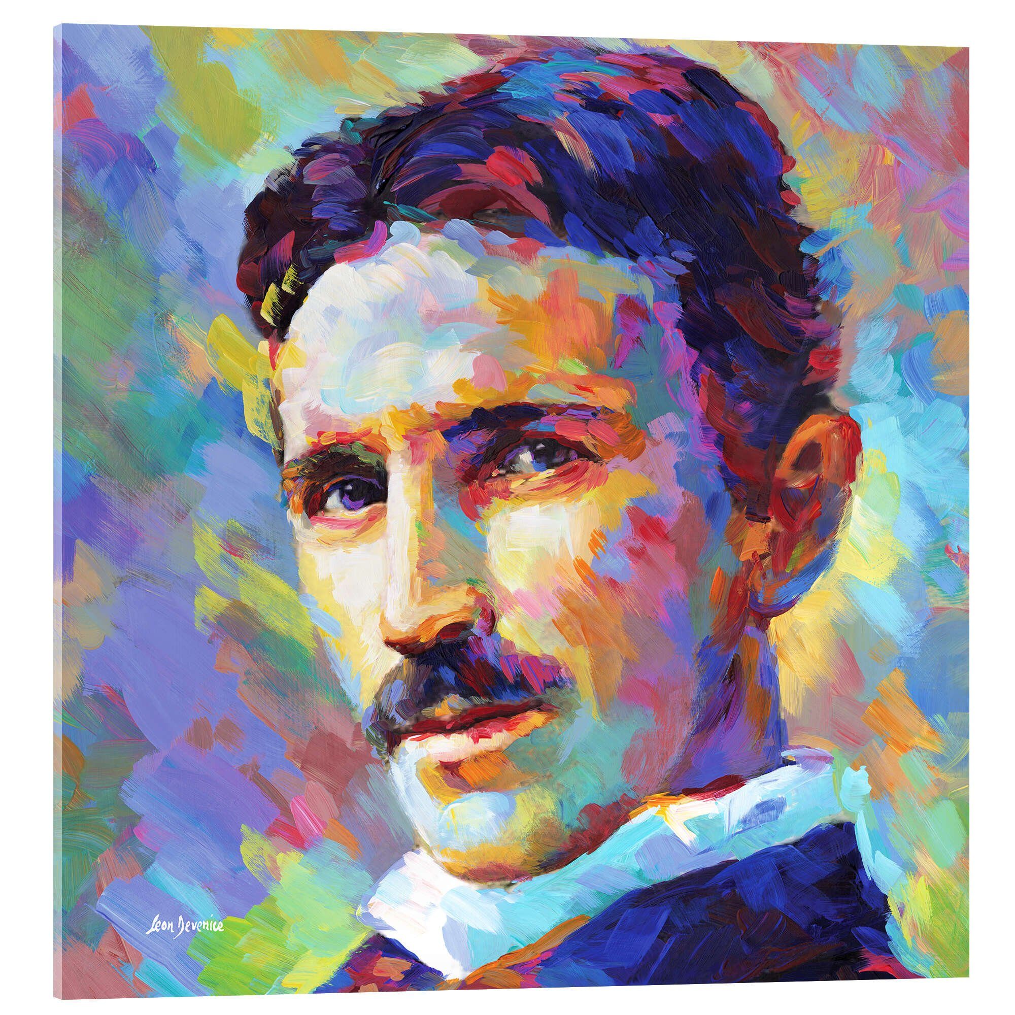 Posterlounge Acrylglasbild Leon Devenice, Nikola Tesla Modernes Porträt, Illustration