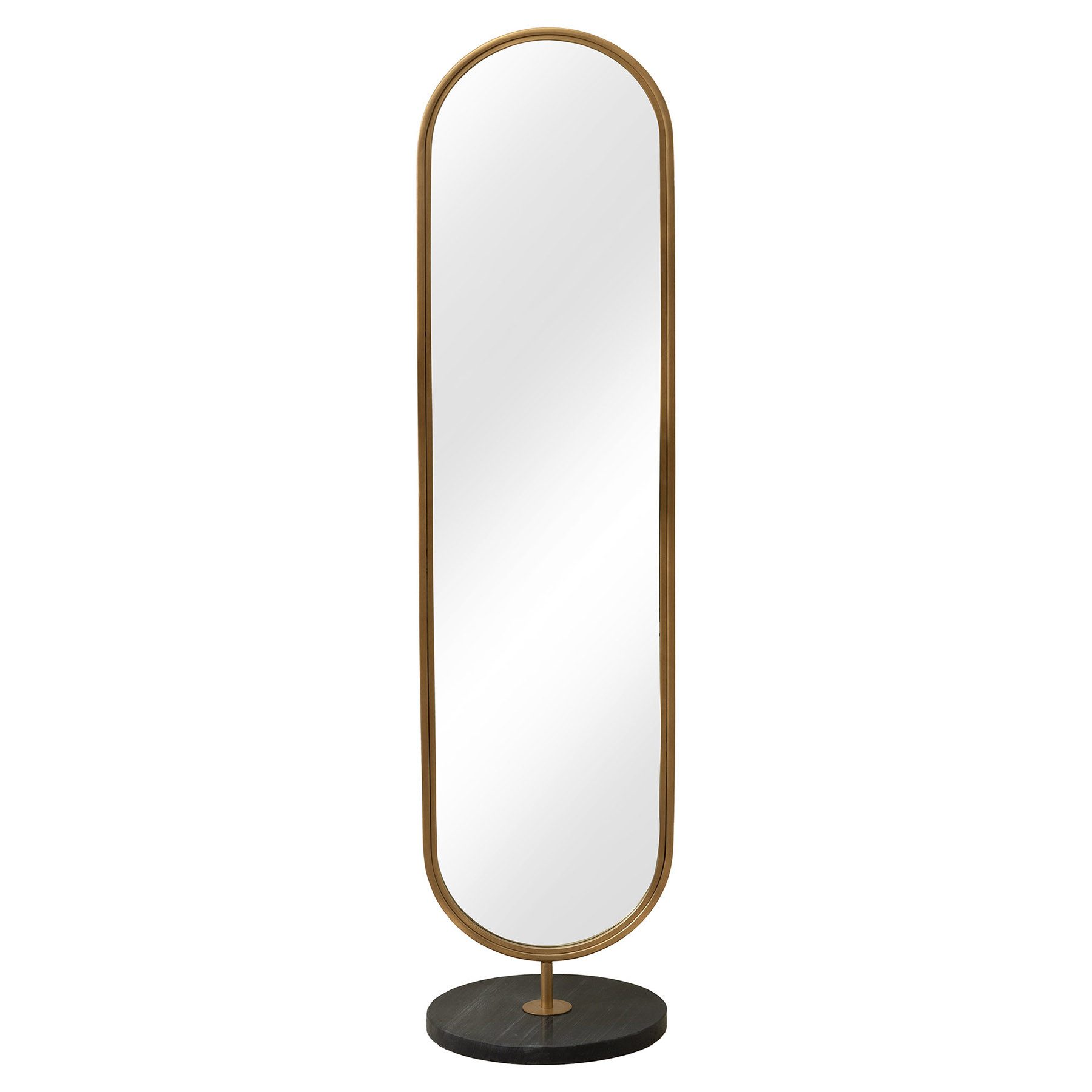 riess-ambiente Standspiegel PORTRAIT 175 cm gold oval – Eisen, Marmorfuß, handmade, für Ankleide (Einzelartikel, 1-St), Design-Spiegel, handgefertigt, Statement-Piece, Flur & Schlafzimmer