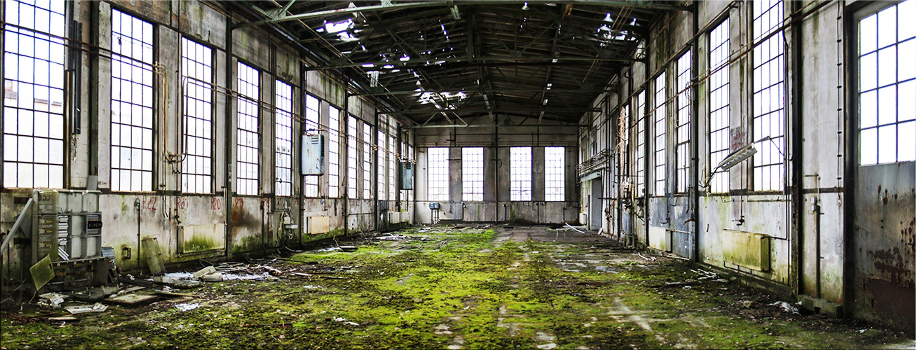 artissimo Glasbild Glasbild 80x30cm Bild aus Glas Lost Places Urbex grün, Urbex: Verlassener Ort