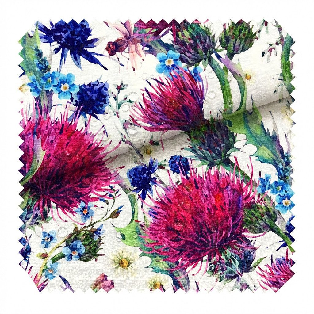 novely® Stoff OXFORD 210D D178 Thistle White Printstoff Outdoor, Wasserabweisend, Outdoor, Meterware, 1lfm