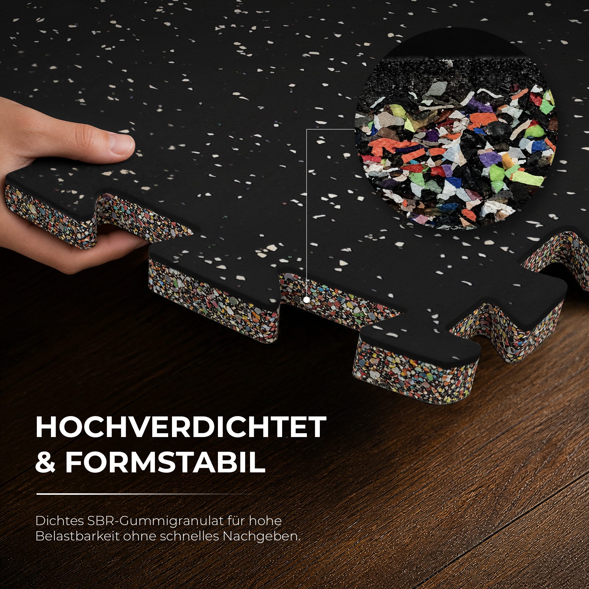 Krafitive Bodenschutzmatte Puzzlematte Fitness Sportboden Schwerlast Schallschutz, 6-St., 6er-Set, 15mm dickes Gummigranulat, bis 200kg belastbar & vibrationsdämpfend.