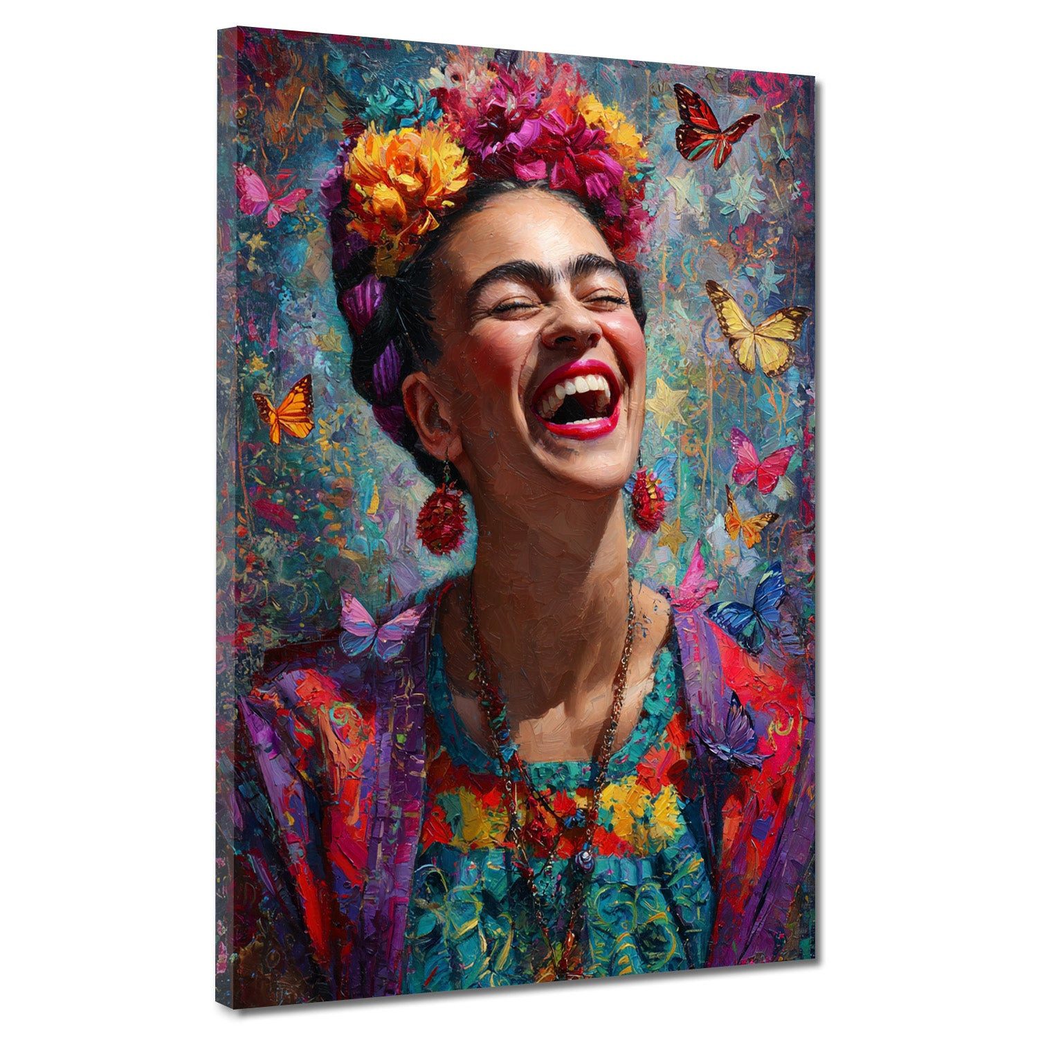 Artedinoi Leinwandbild Frida bunte Blumenkrone Leinwandbild Wandbild Kunstdruck XL Wanddeko, Frida Kahlo mit Blumenkrone