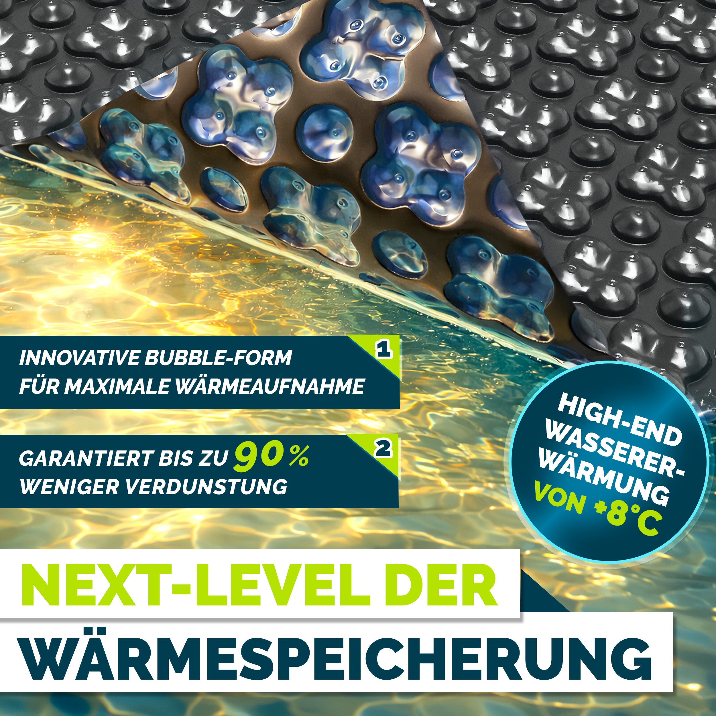 tillvex Pool-Abdeckplane tillvex® ProHeat QB4 Pool Solarfolie 400 my Solarplane Solarheizung (Solarplane ProHeat QB4 Wärmeplane Solarabdeckplane, zuschneidbar S – Bild 4 von 5