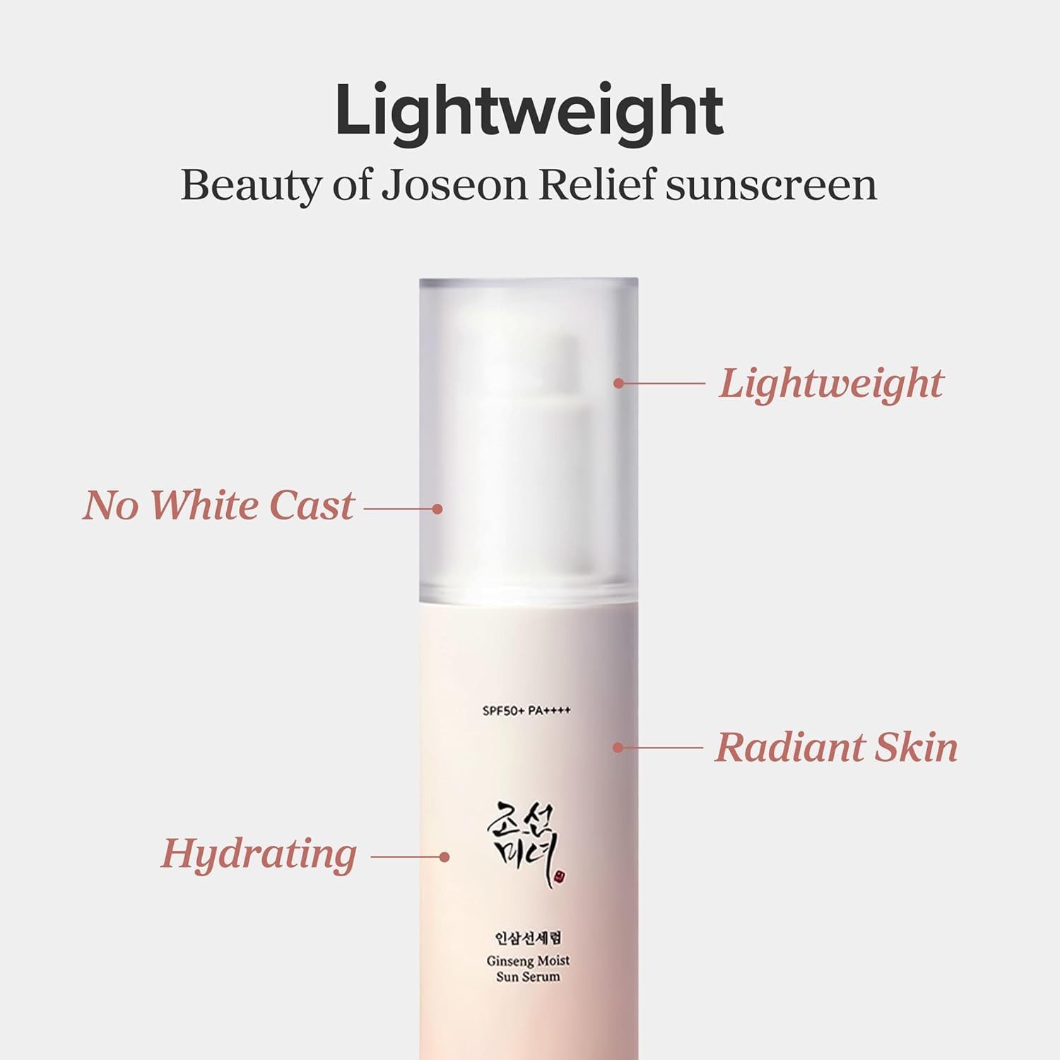 Beauty of Joseon Gesichtsserum Ginseng Moist Sun Serum SPF 50+ PA++++ 50ml – Feuchtigkeitsspendendes Sonnenschutzserum mit Ginseng-Extrakt & Niacinamid, leichte Textur, ohne Weißstich, ideal unter Make-up, für alle Hauttypen geeignet